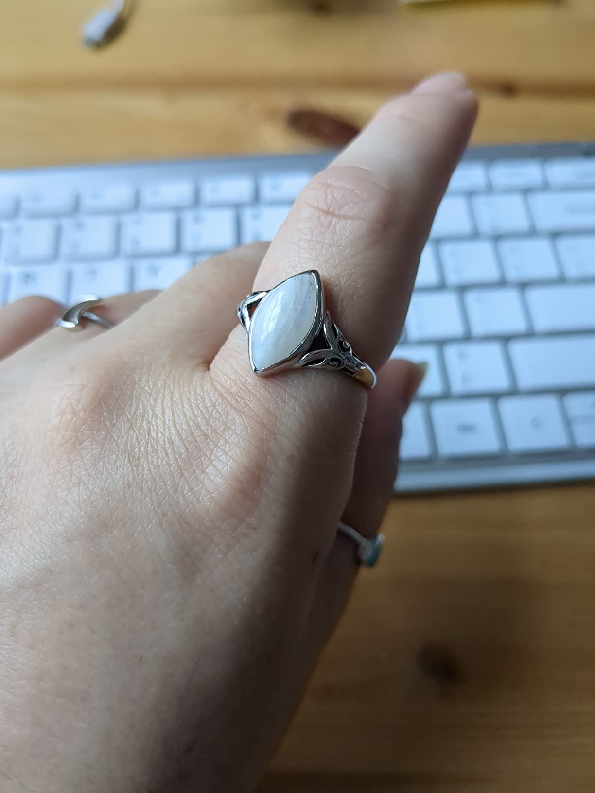 Silvershake 14X7mm Natural Marquise Shape Moonstone 925 Sterling Silver Filigree Statement Ring customer photo 1
