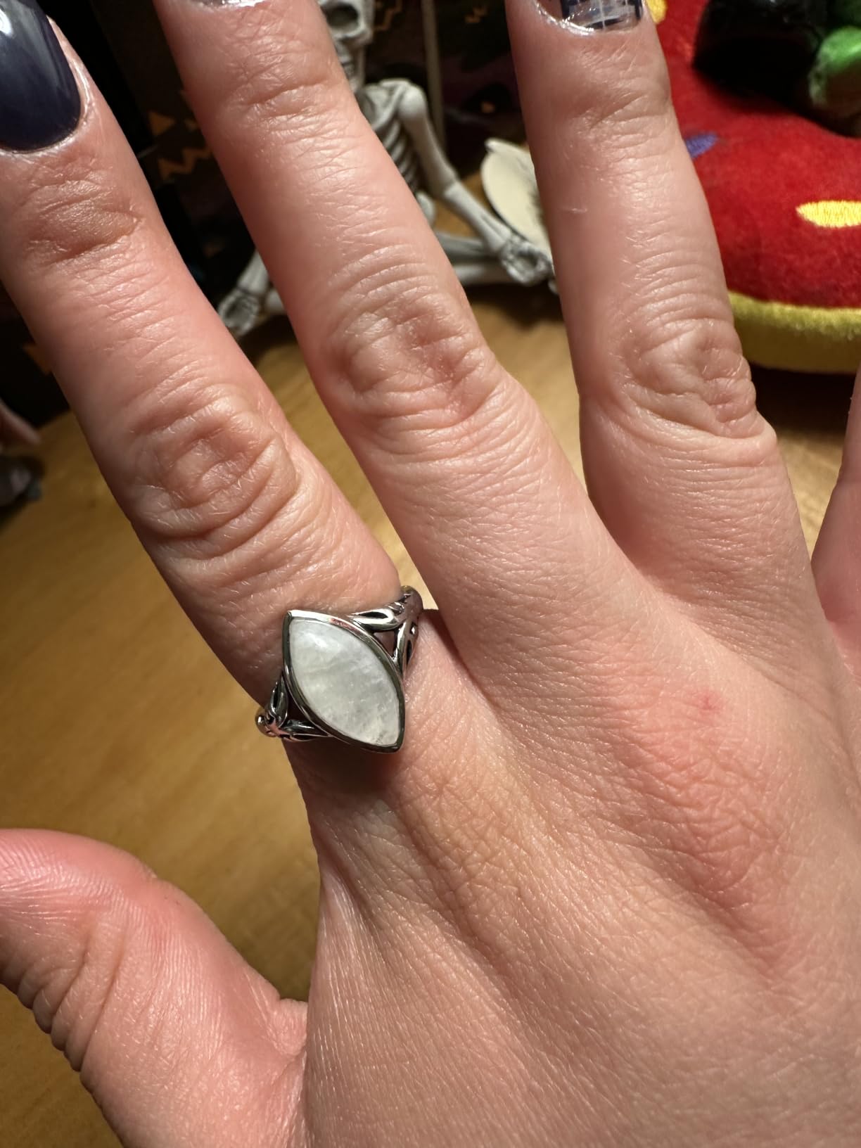 Silvershake 14X7mm Natural Marquise Shape Moonstone 925 Sterling Silver Filigree Statement Ring customer photo 2