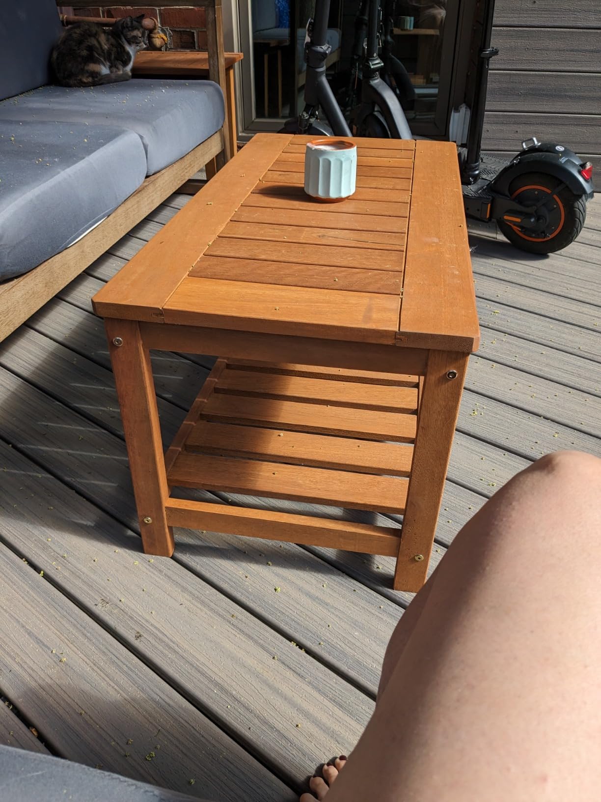Furinno TIOMAN 2-Tier Outdoor Patio Table with Open Shelf, Natural customer photo 1