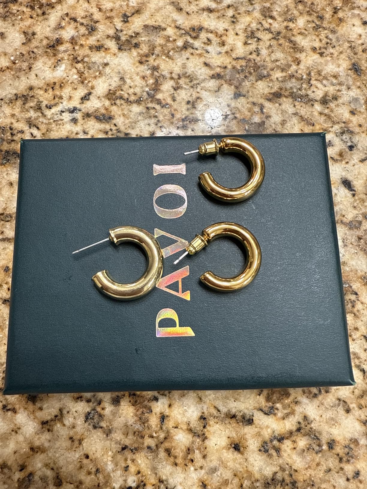 PAVOI Chunky Gold Hoop Earrings for Women, Lightweight 14K Gold Plated customer photo 2