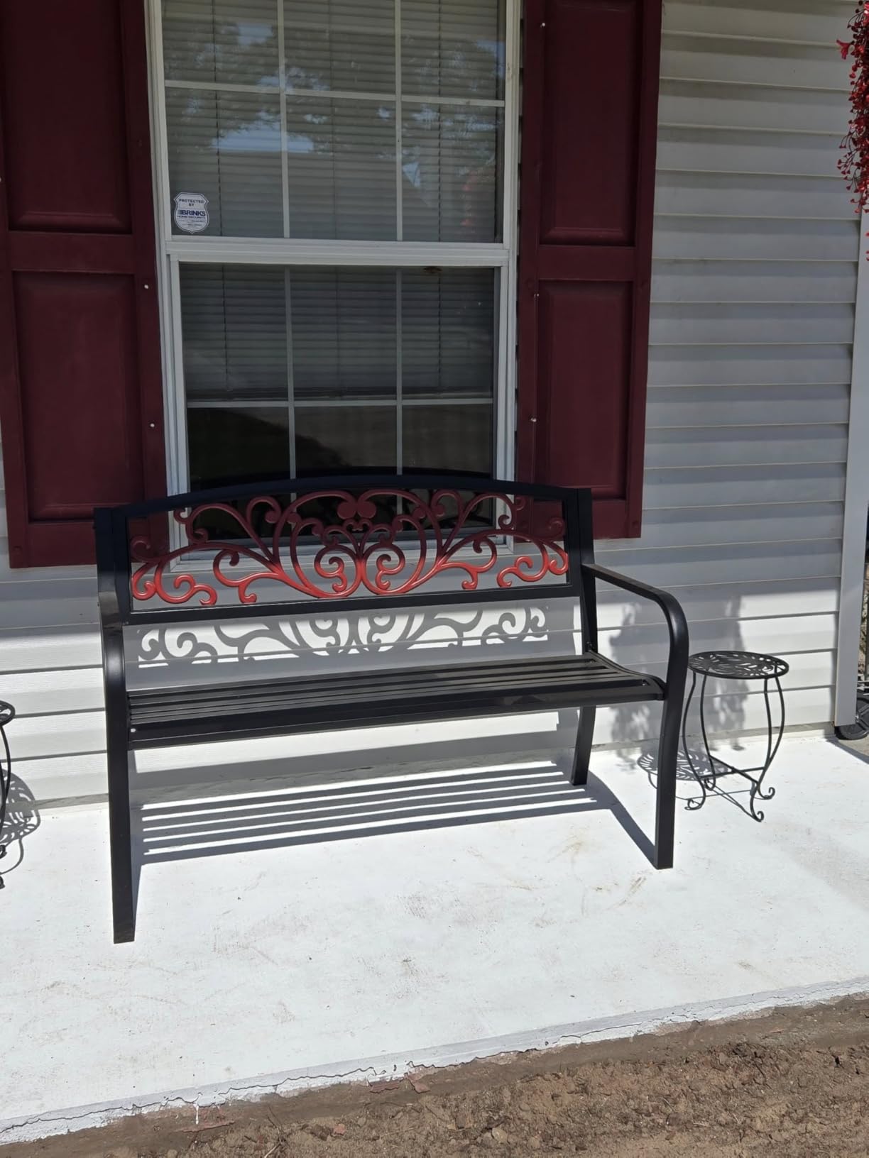 VINGLI Outdoor Bench for Patio Metal Garden Bench w/PVC Back Pattern, Black Park Benches Front Porch Benches for Yard Lawn Decor Deck Entryway (Black-Floral) customer photo 1