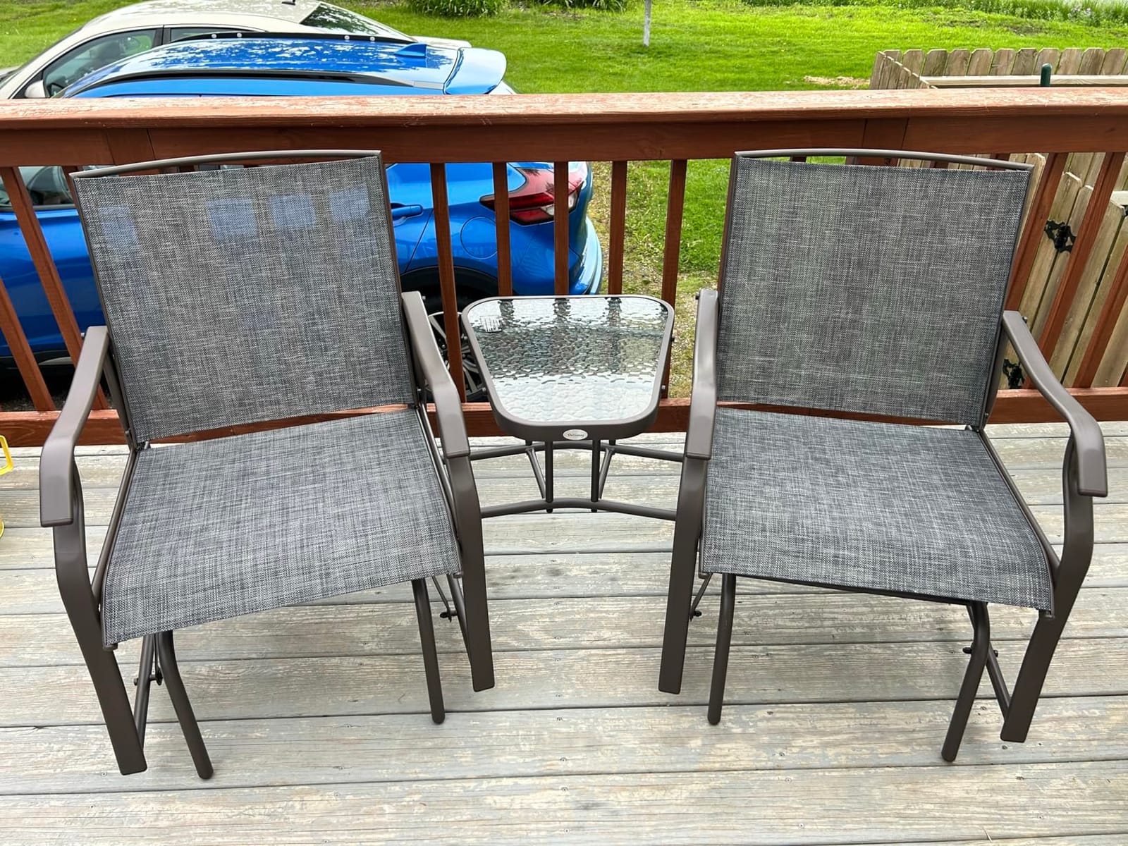 Outsunny Outdoor Glider Chair with Table 2-Seat Patio Loveseat Gray customer photo 1