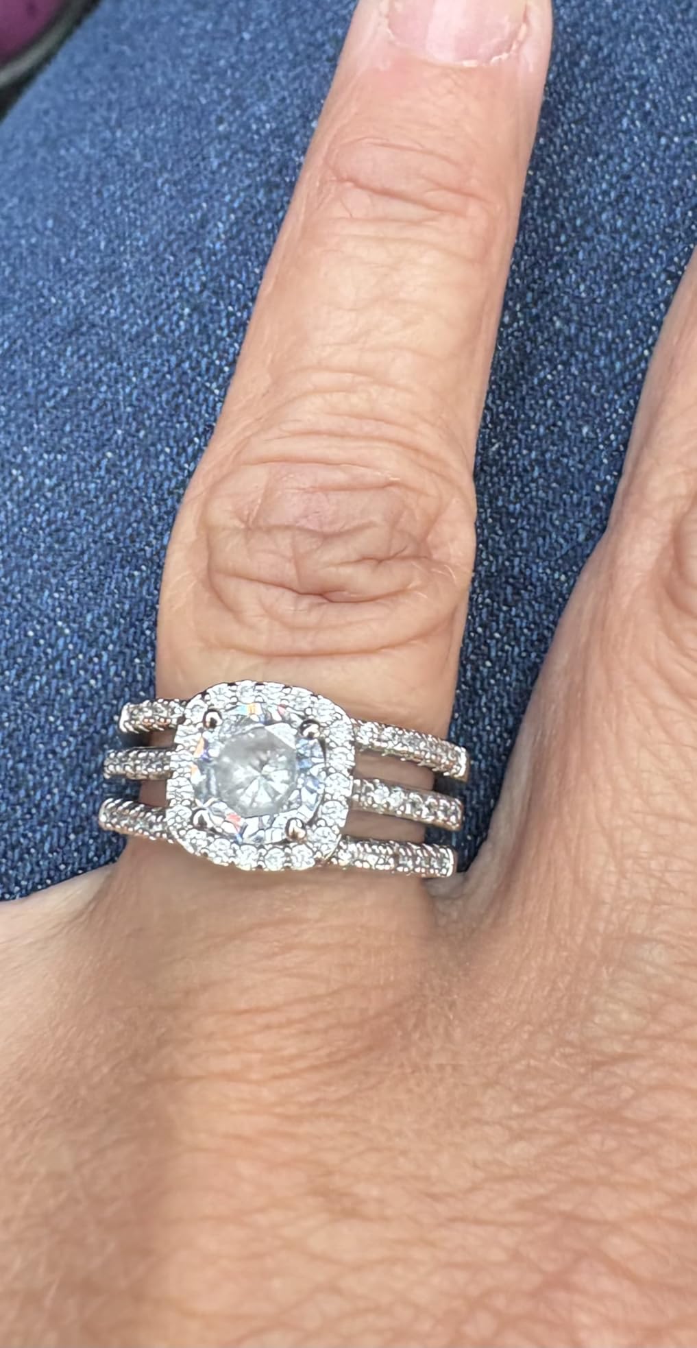 Jude Jewelers Silver Rose Gold Three-in-One Wedding Engagement Bridal Halo Ring Set customer photo 1