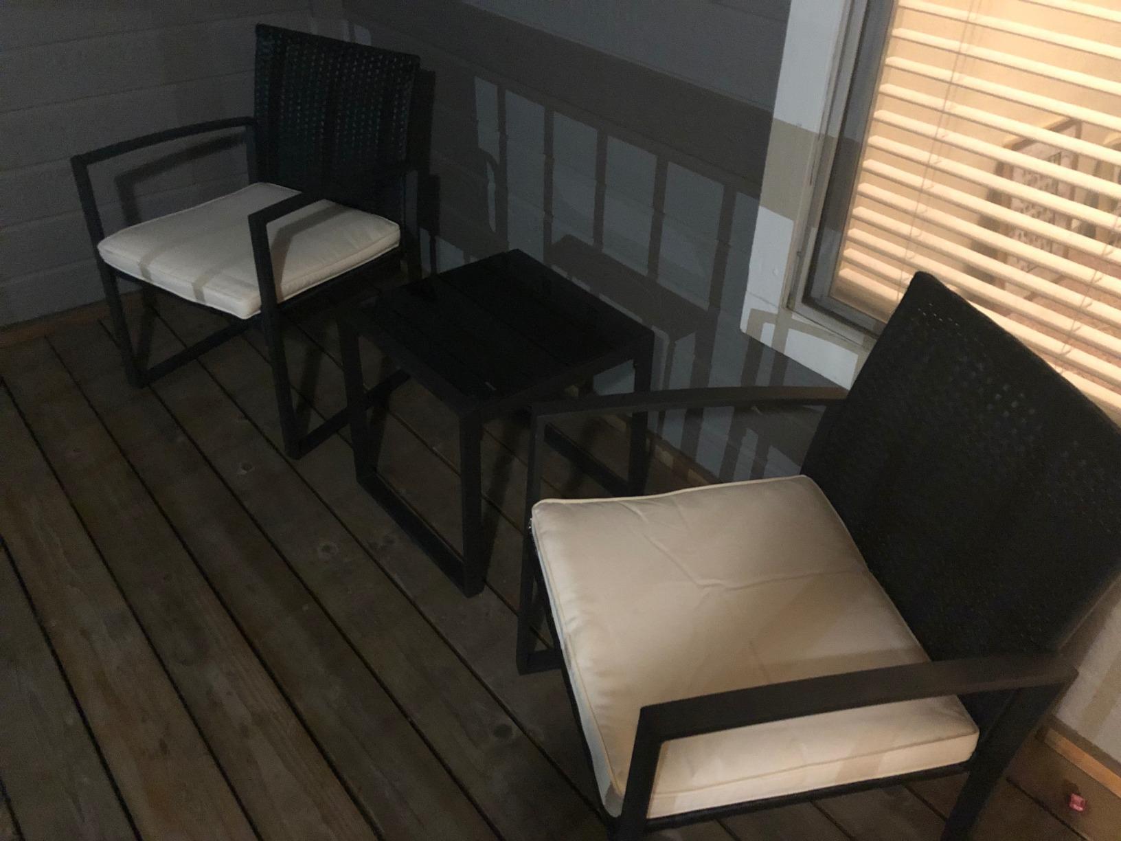 SUNLEI Outdoor 3-Piece Bistro Set Black Wicker Furniture-Two Chairs with Glass Coffee Table (Black&Beige) customer photo 1
