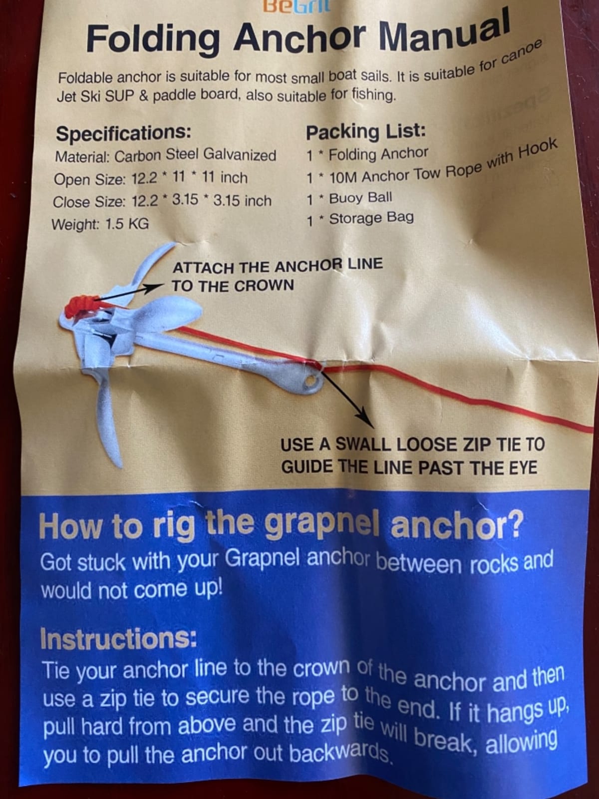 BeGrit Small Kayak Anchor w/Rope, Folding Marine Anchor for Paddle Board customer photo 2