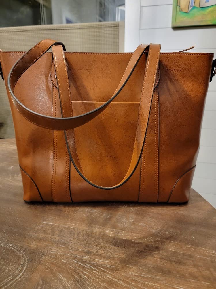 S-ZONE Leather Tote Bag for Women Large Work Shoulder Handbag with Zipper customer photo 2