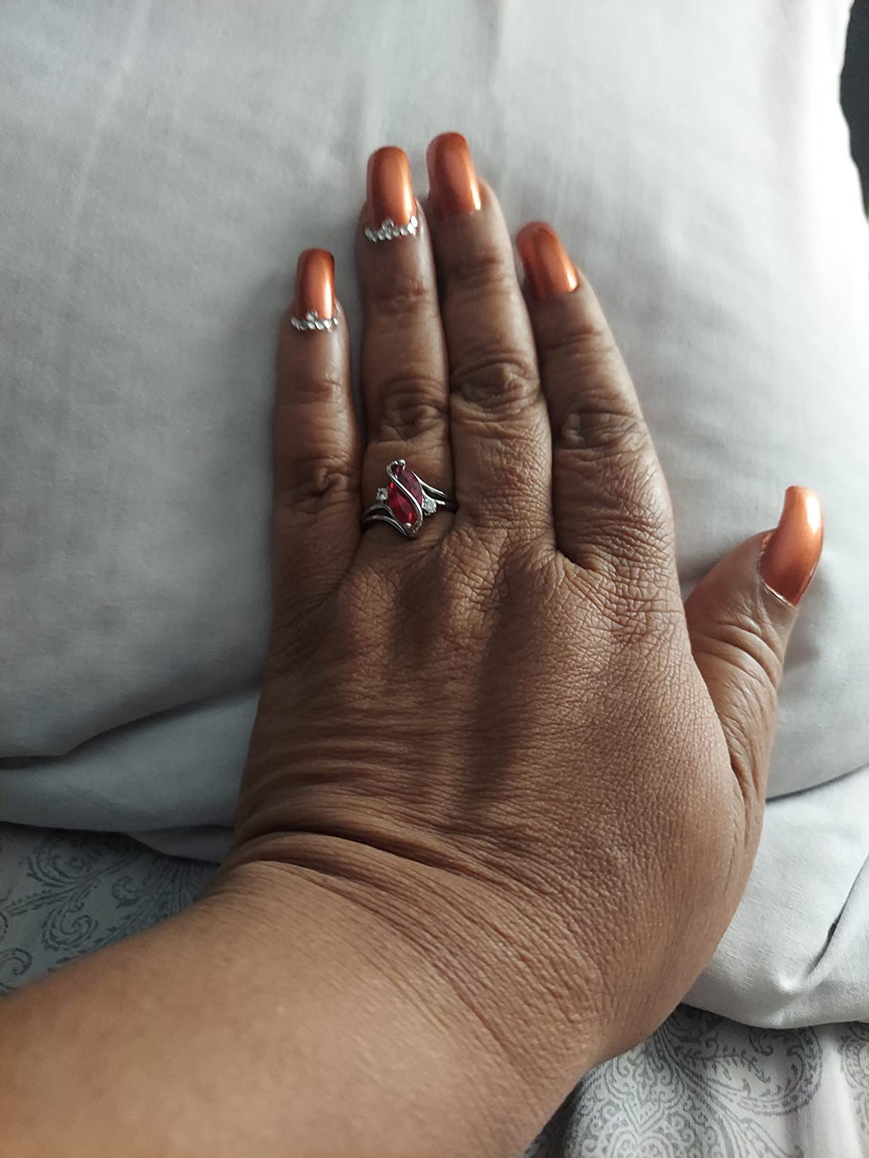Barzel Rose Gold & White Gold Plated Created Ruby, White Fire Opal & Cubic Zirconia Accents Ring customer photo 1