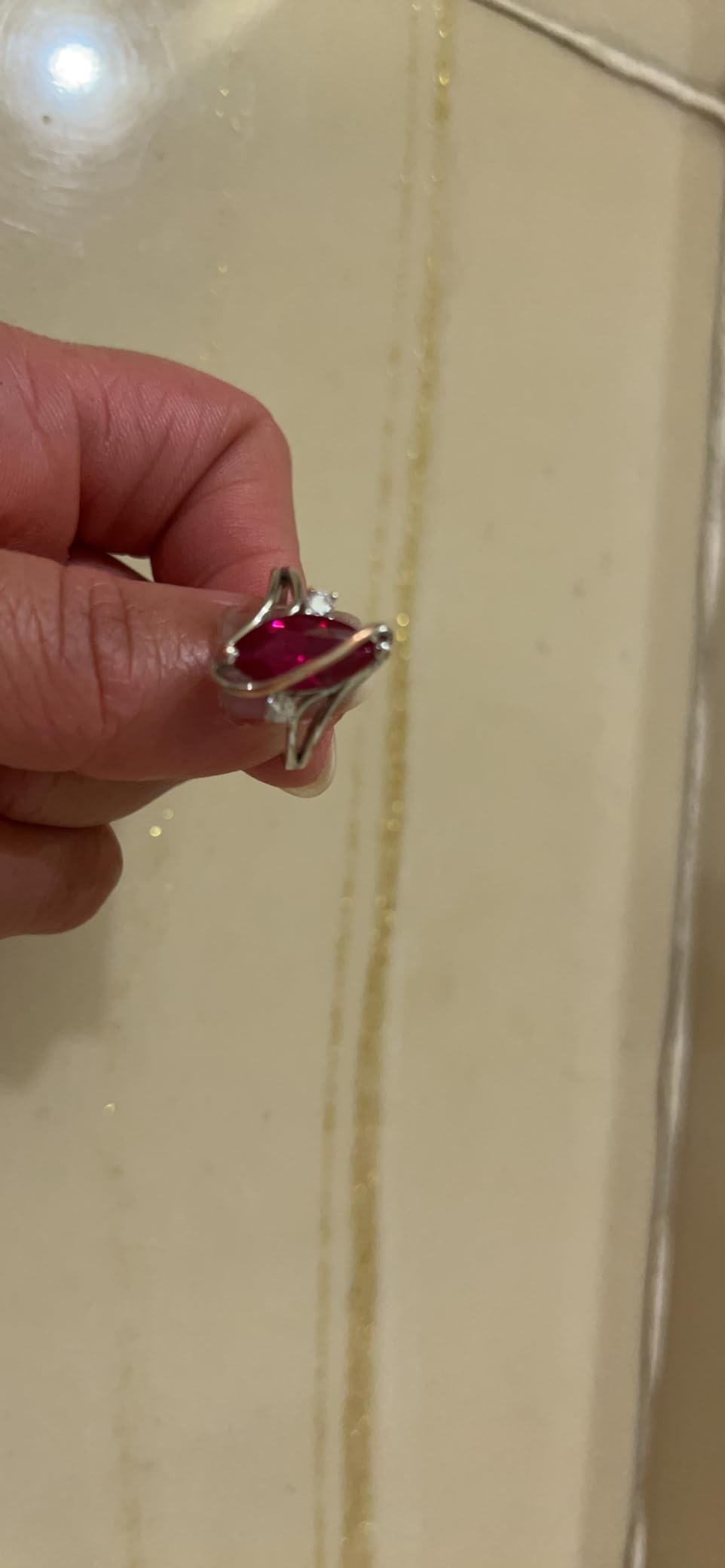 Barzel Rose Gold & White Gold Plated Created Ruby, White Fire Opal & Cubic Zirconia Accents Ring customer photo 2