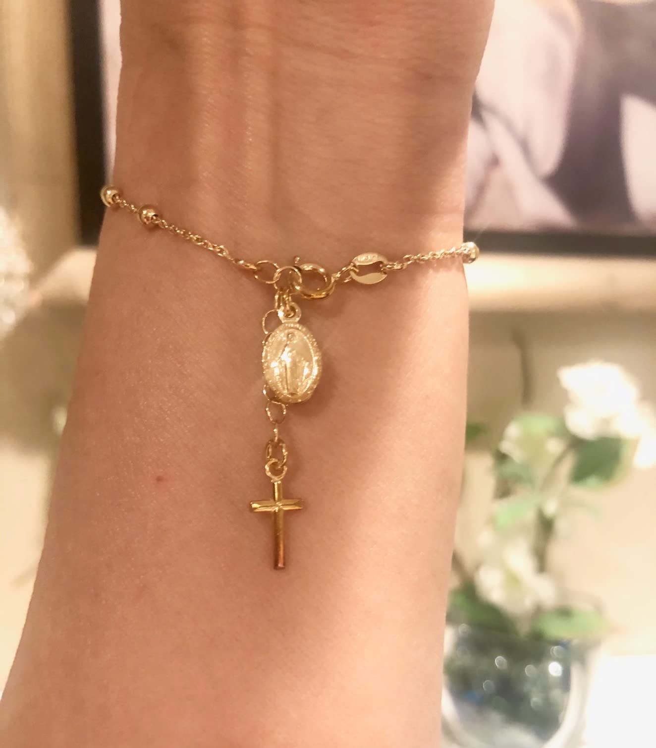 Miabella Italian 18K Gold Plated 925 Sterling Silver Rosary Bracelet Women customer photo 2
