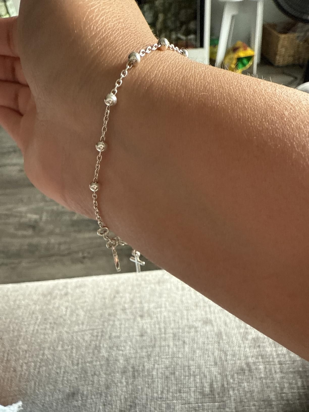 Miabella Italian 925 Sterling Silver Rosary Bead Chain Bracelet for Women | Adjustable Length, Cross Charm, Link Chain, Fine Jewelry, Made in Italy customer photo 1