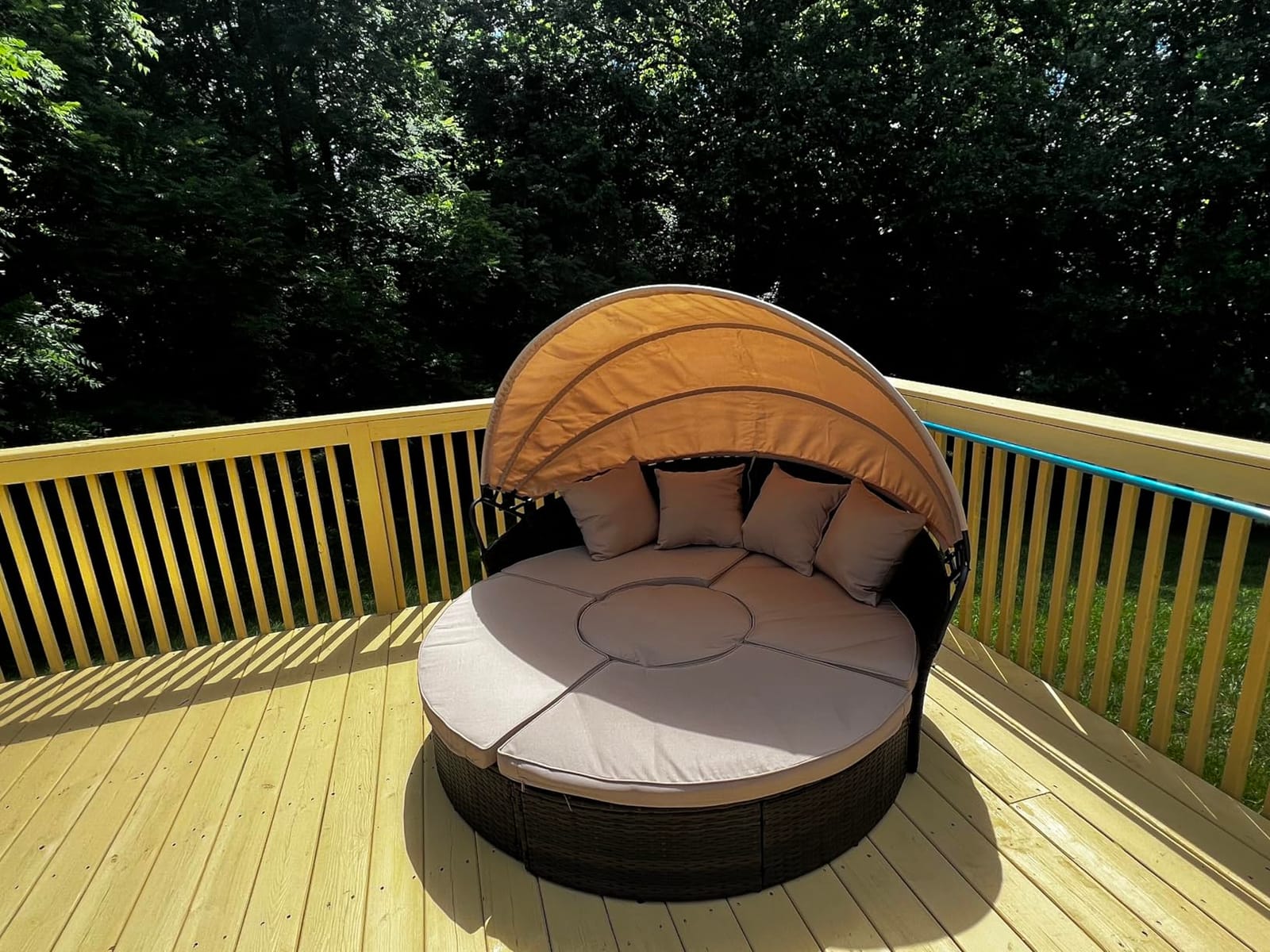 Outdoor Patio Furniture Canopy Daybed Round Sofas, 4 Pieces Seating Separates Cushioned Seats, Black Wicker, Lawn Poolside Garden, Grey customer photo 1