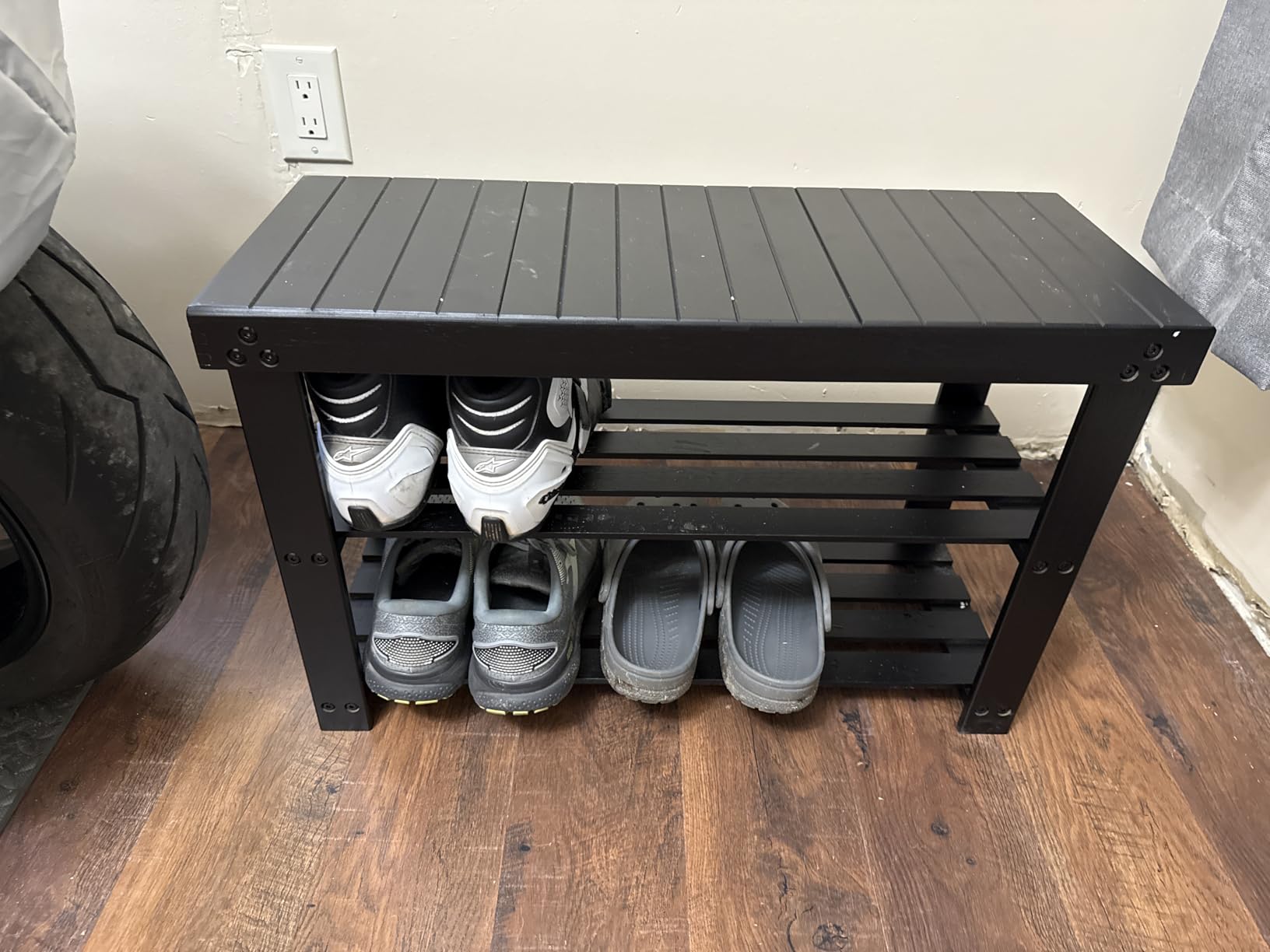 Pipishell 3 Tier Bamboo Shoe Rack Bench for Entryway, Brown customer photo 1