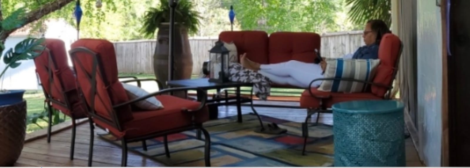 Outdoor Glider Rocking Bench 2 Person Patio Loveseat Steel Frame Furniture Set for Patio, Garden, Yard, Porch with Resistant Cushions (Peacock Blue) customer photo 1