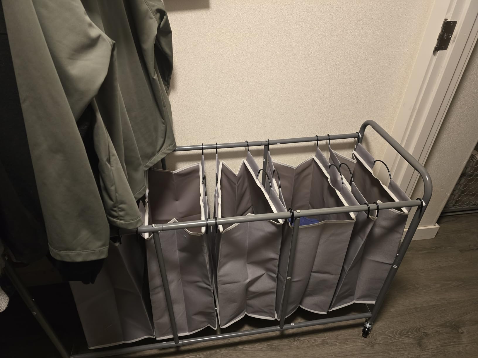 STORAGE MANIAC Laundry Sorter 4 Section, 47.5 Gal (180 L) Laundry Hamper with Wheels, Clothes Divider Basket Sorter, Separator Hamper Cart with Removable Bags, Gray customer photo 1