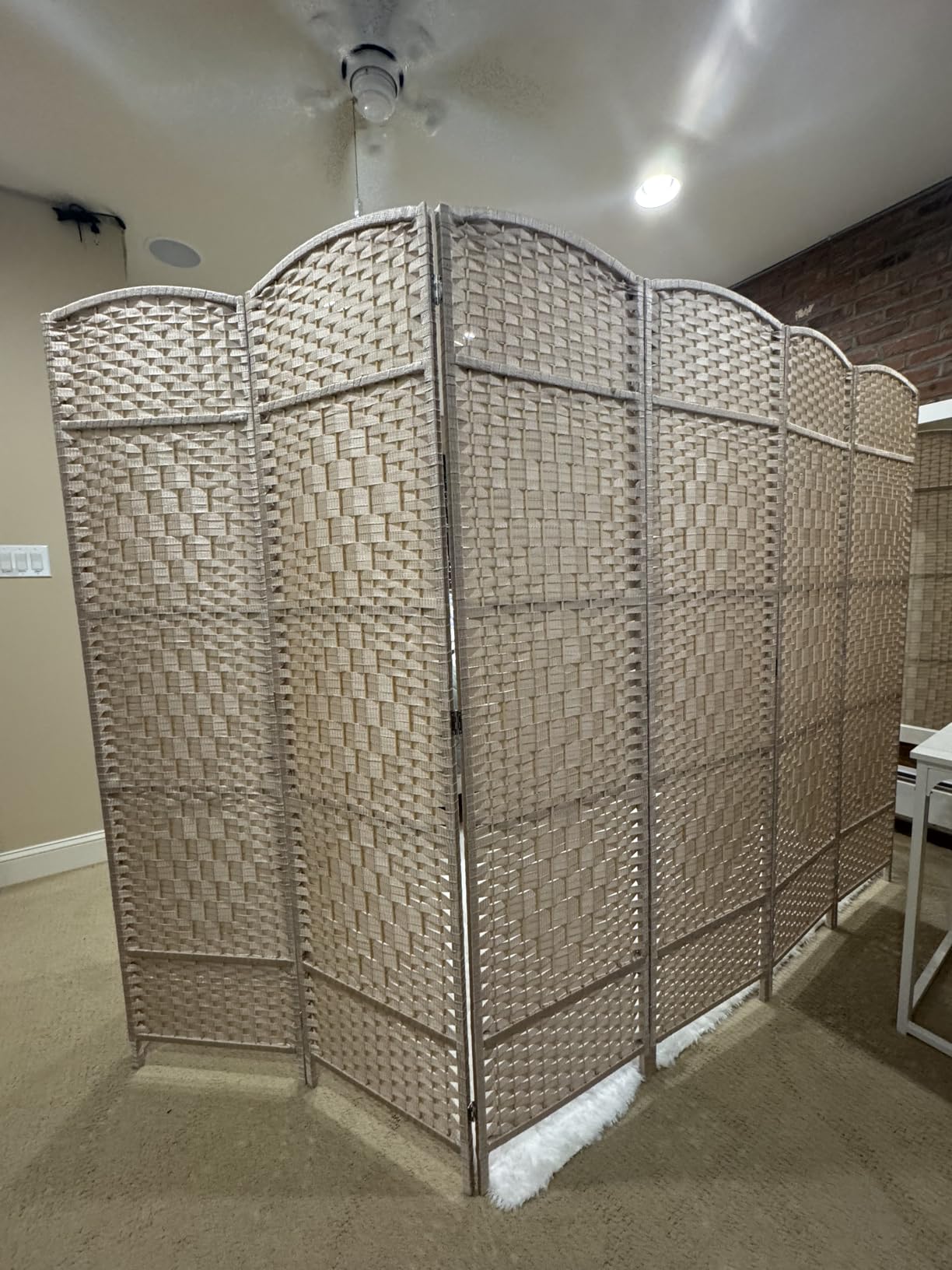 6 Panel Folding Room Divider,Woven Privacy Screen,Light Beige customer photo 2