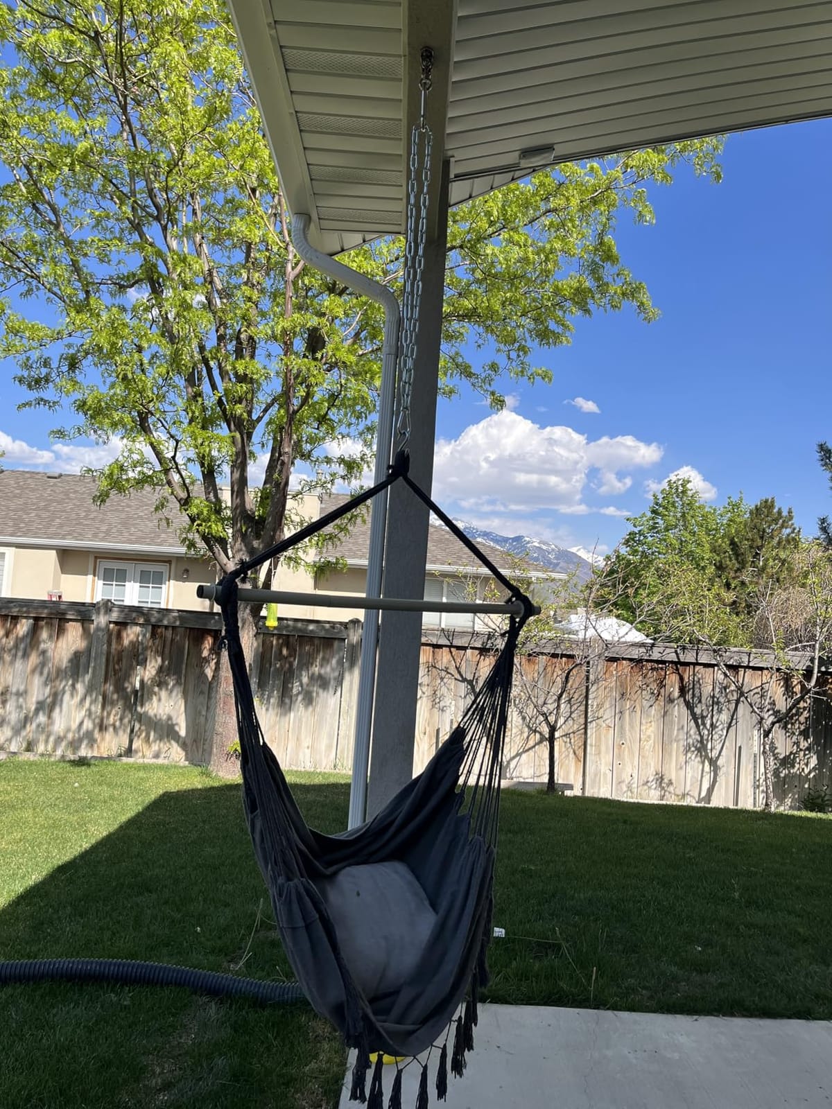 Y- STOP Hammock Chair Hanging Rope Swing, Max 500 Lbs, 2 Cushions Included, Large Macrame Hanging Chair with Pocket, Cotton Weave for Superior Comfort, Durability (Dark Grey) customer photo 1