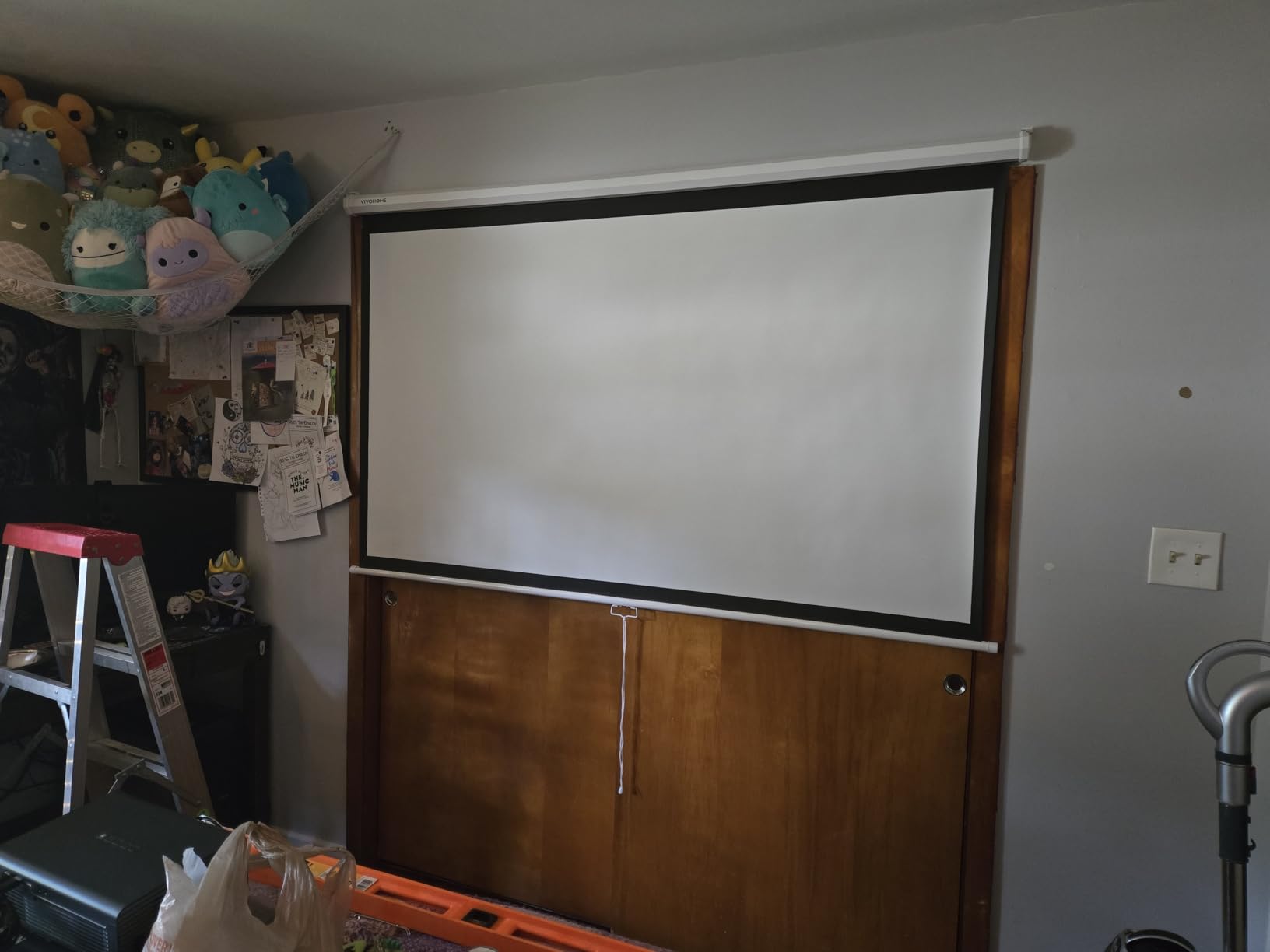 VIVOHOME 100 Inch 16:9 Pull Down Projector Screen, White customer photo 1