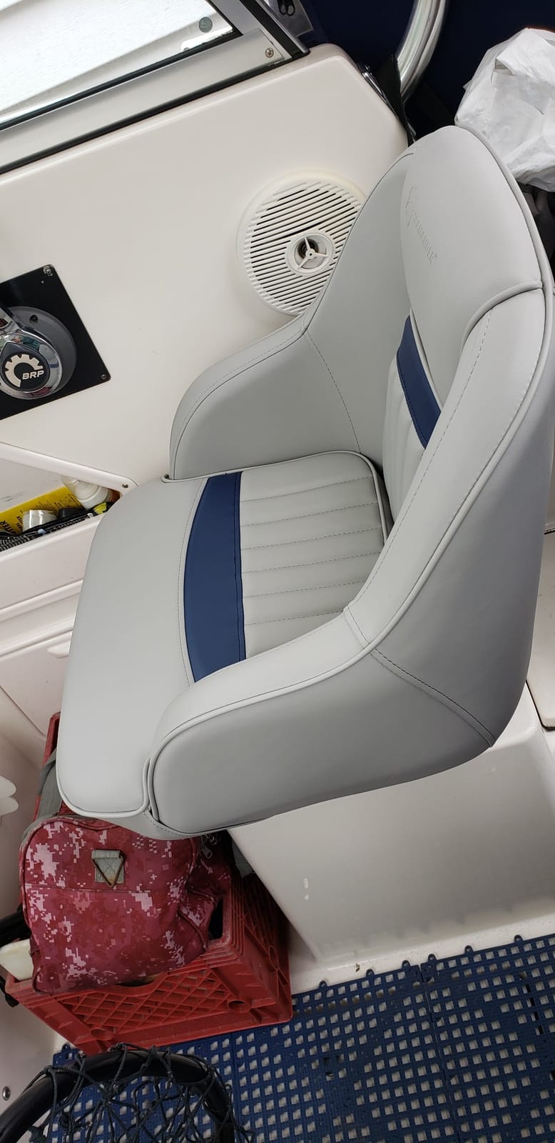 Seamander Boat Captains Chair,Pontoon Boat Seat, Integral Rotomolded Frame, Premium EPDM Foam Material,Marine Grade Vinyl, 5x5 or 5x12 inch Mounting Pattern (Grey/Burgundy customer photo 2