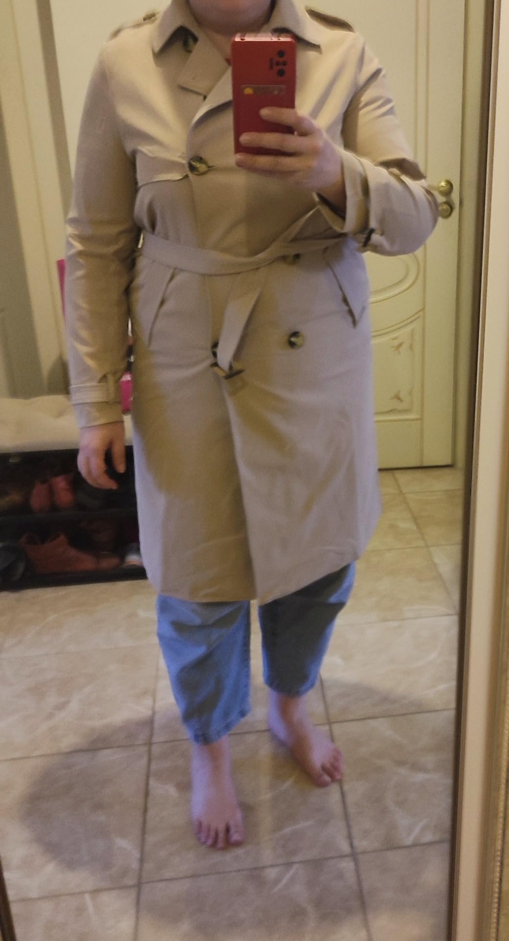 Orolay Women's 3/4 Length Double Breasted Trench Coat Lapel Jacket with Belt customer photo 2