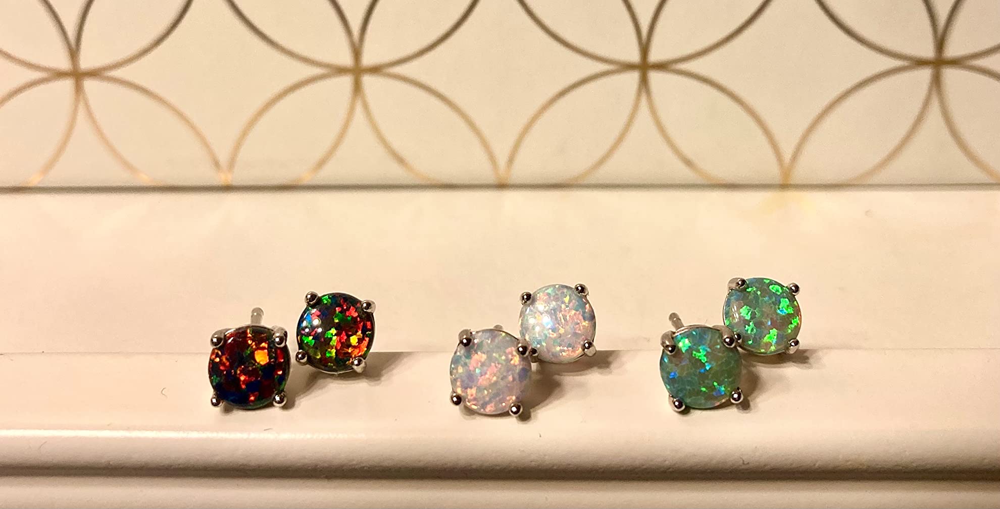 Barzel 18K White Gold Plated Created Opal Stud Earrings 3 Pack Set customer photo 1