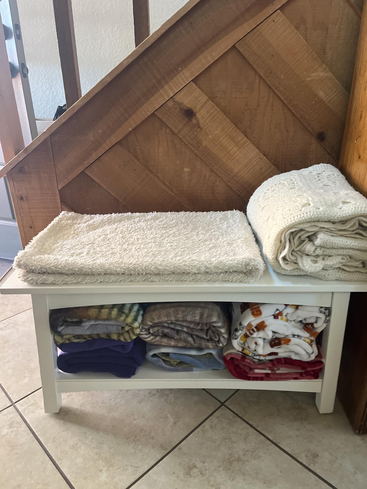 Alaterre Furniture Craftsbury Entryway Bench with Storage Shelf, White, 36” customer photo 1