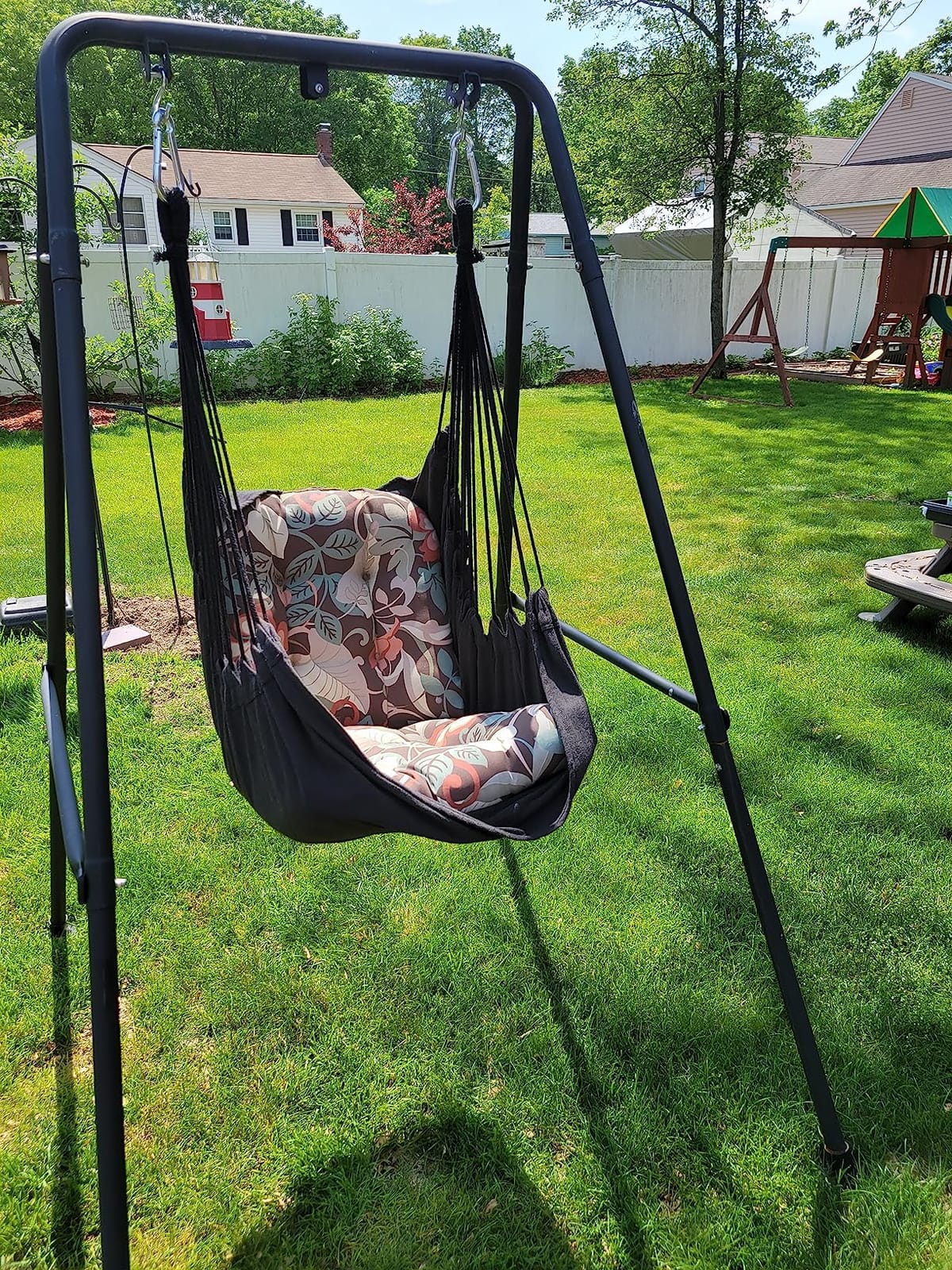 Hammock Chair Hanging Rope Swing Seat for Indoor Outdoor, Sturdy Cotton Weave Hammock Swing, Max 300Lbs Hanging Hammock Chair (Pole and Pillows NOT Included, Gray) customer photo 1
