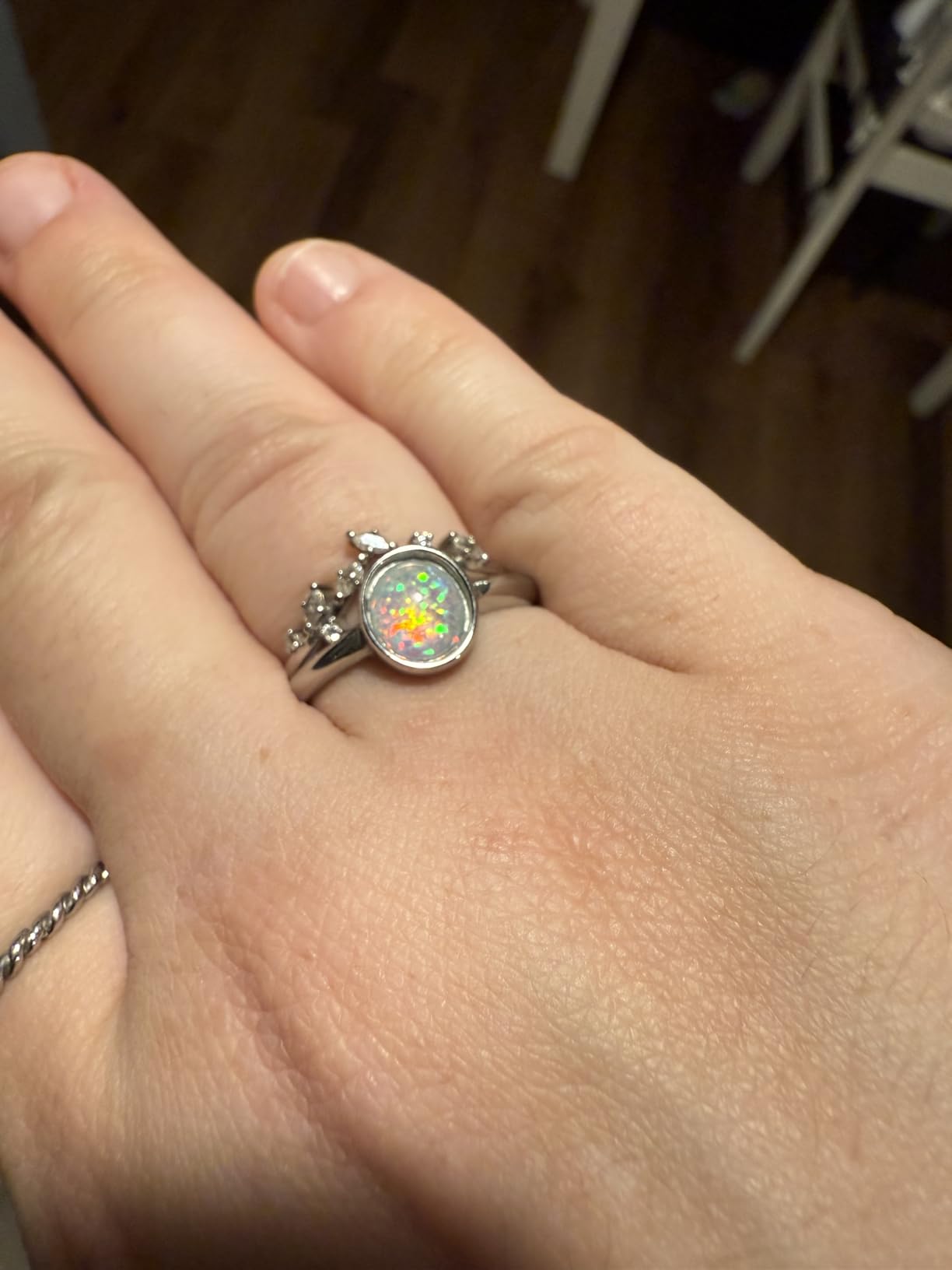 Jude Jewelers Stainless Steel Oval Shape Simulated Fire Opal Wedding Engagement Proposal Ring customer photo 1