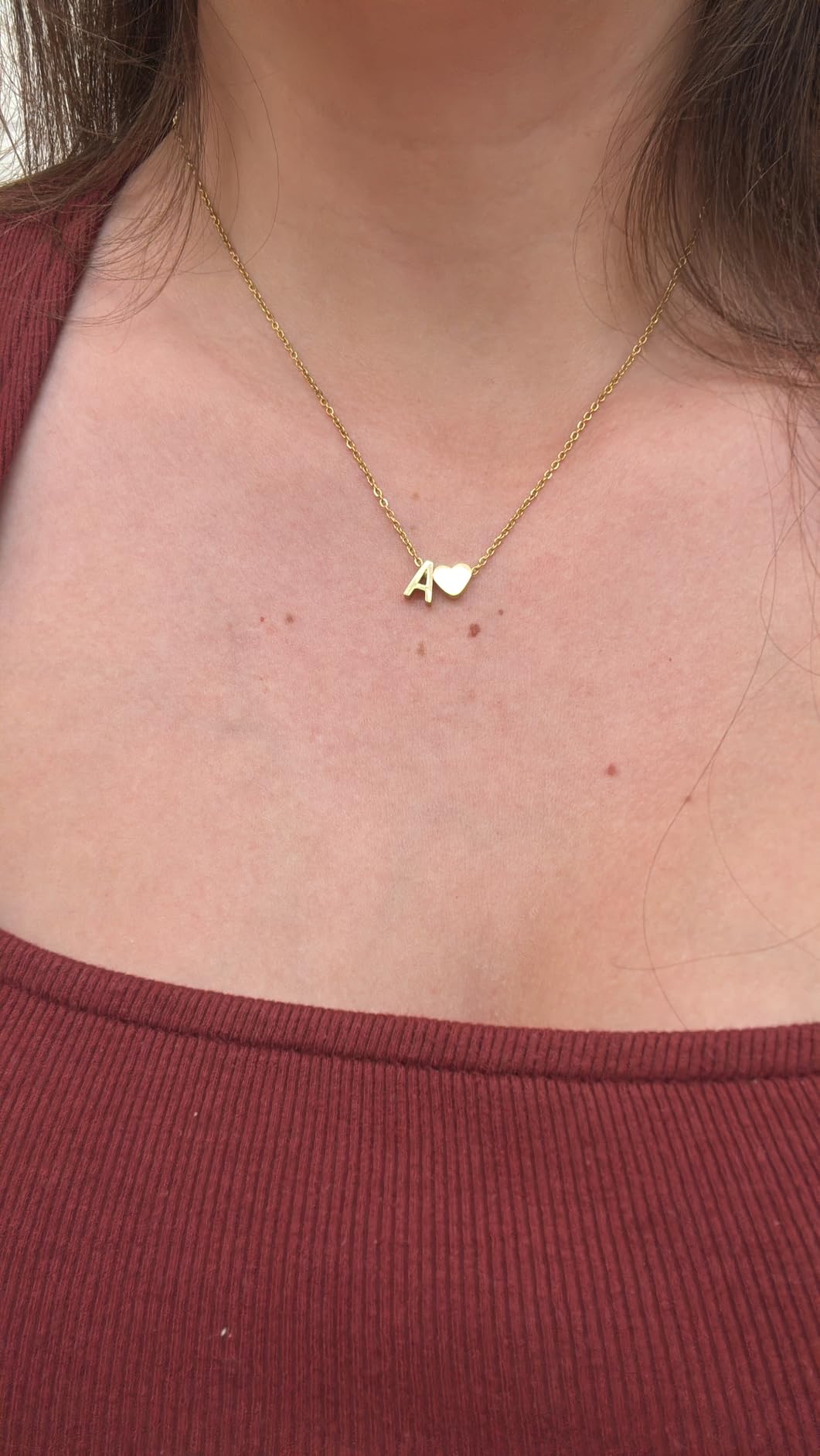 Glimmerst Initial Heart Necklace 18K Gold Plated Stainless Steel Tiny Heart Letter Necklace Personalized Monogram Name Necklace for Women customer photo 2