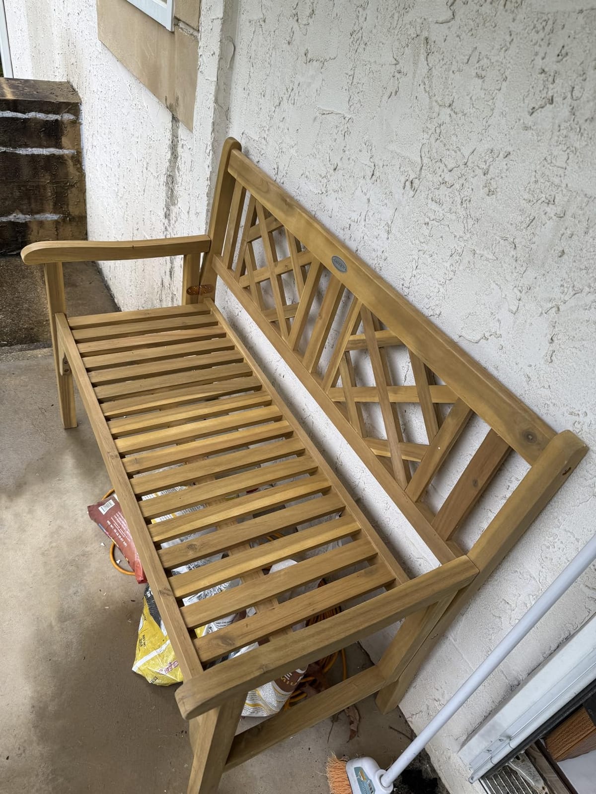 GIANTEX 4 Ft Foldable Outdoor Bench, Acacia Wood Outside Loveseat with Curved Backrest and Armrest, 705Lbs Weight Capacity, Garden Bench for Patio, Park, Porch, Balcony customer photo 2