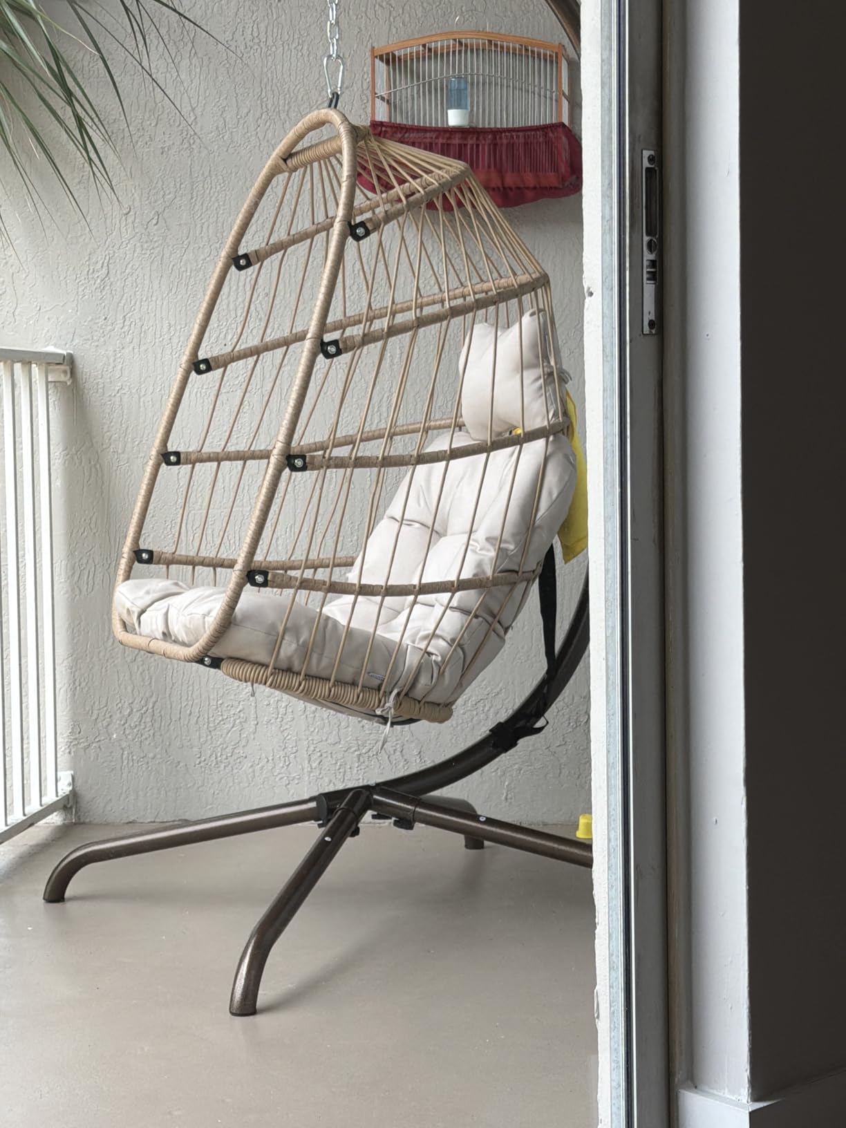 NICESOUL Swing Egg Chair Outdoor Indoor, Patio Wicker Hanging Egg Chairs with Stand, Swinging Hammock with Padded Cushions, 350lbs Sturdy Egg-Shaped Seating for Porch Bedroom Balcony Xmas Gift, Grey customer photo 1