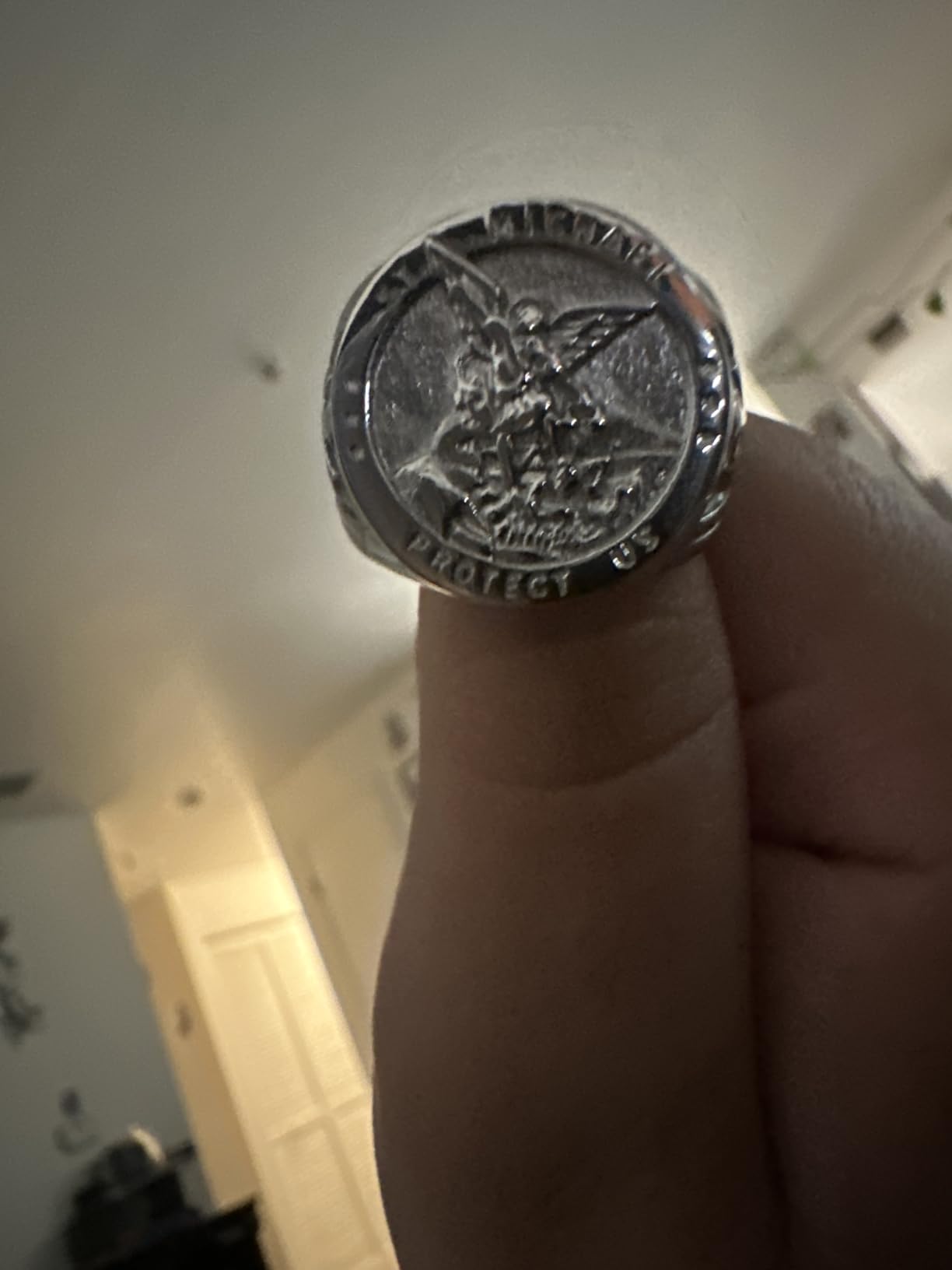 HZMAN St. Michael Archangel Stainless Steel Amulet Ring,Waterproof customer photo 1