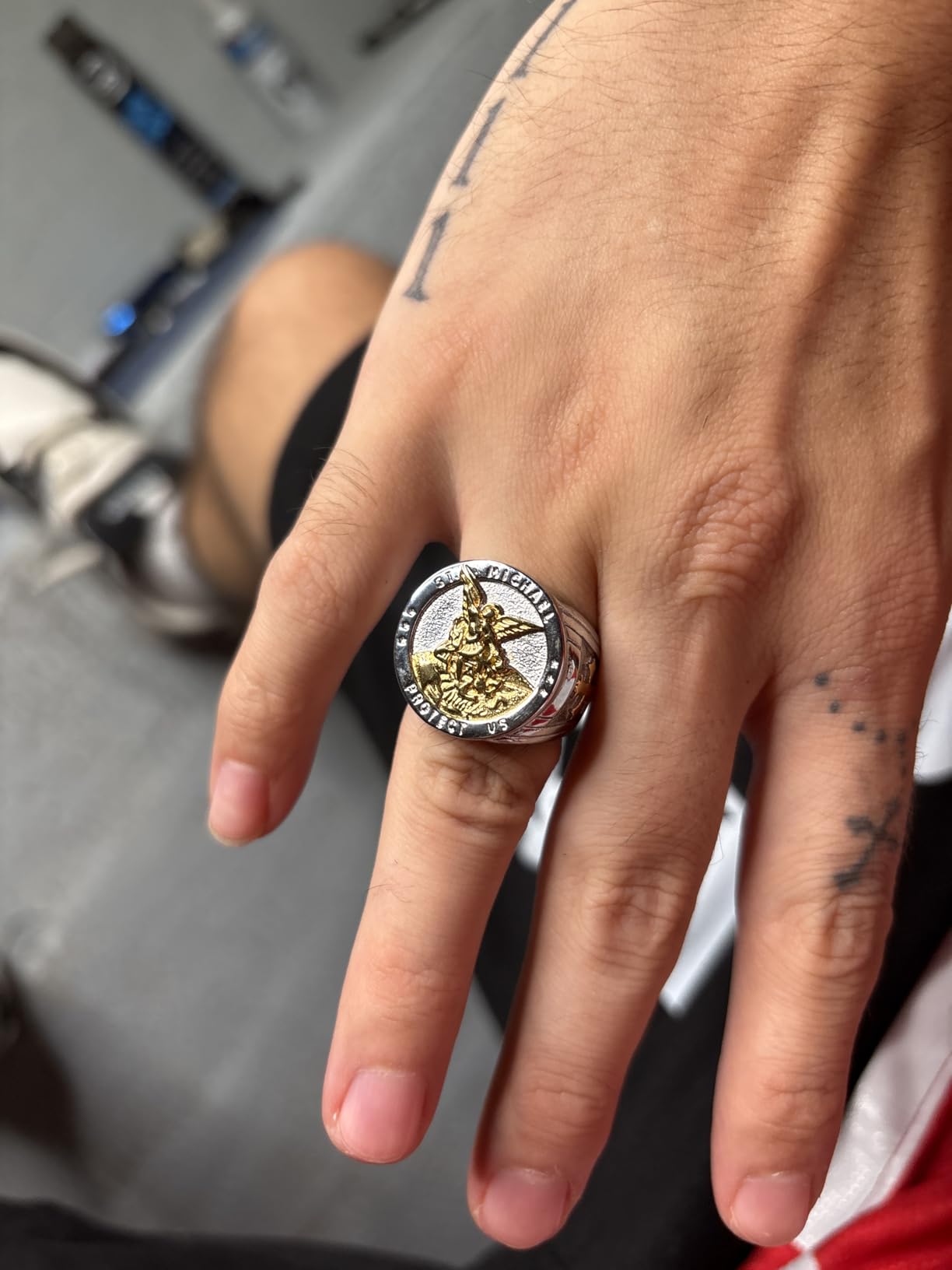 HZMAN St. Michael Archangel Stainless Steel Amulet Ring,Waterproof customer photo 2