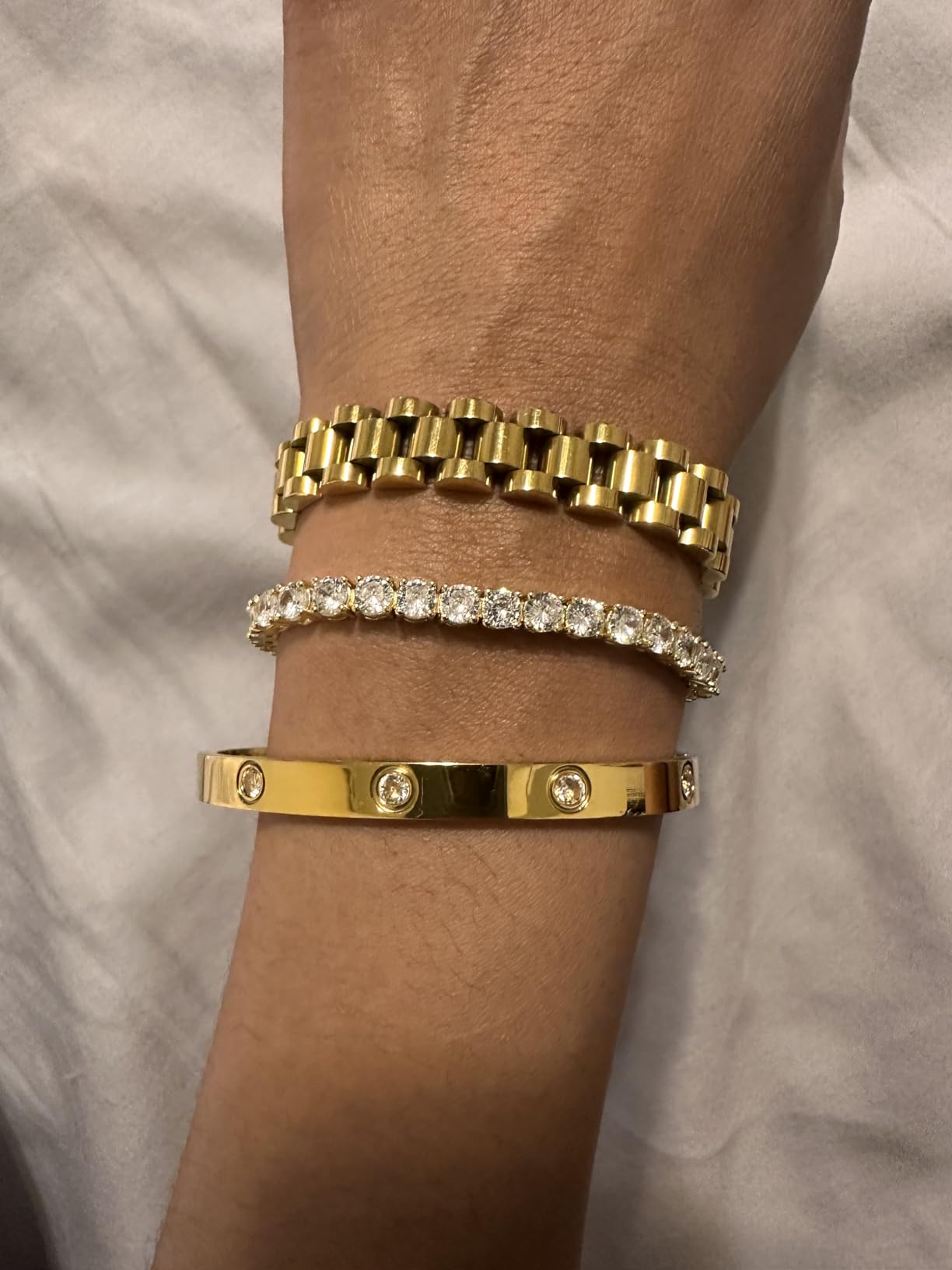 PAVOI 14K Gold Plated Cubic Zirconia Classic Tennis Bracelet | Gold Bracelets for Women | 4mm CZ customer photo 2