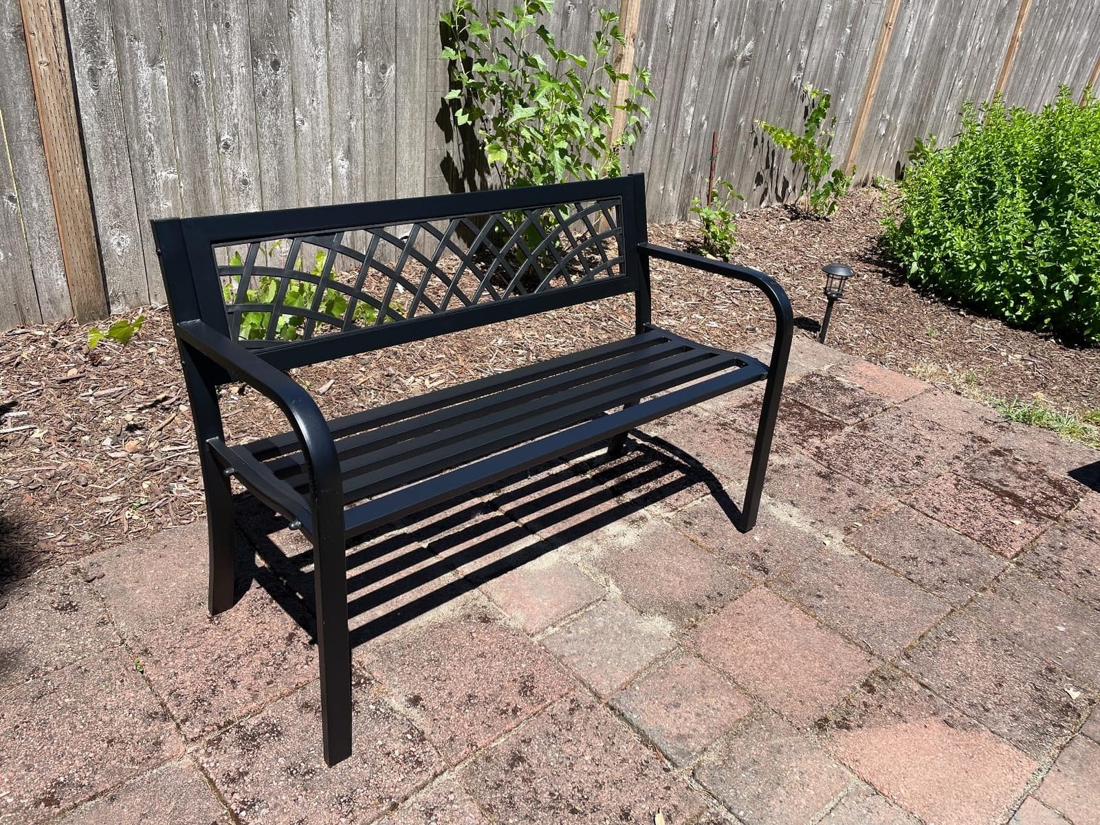 FDW Garden Bench Bench Park Outdoor Bench for Patio Metal Bench Park Bench with Plastic Backrest Armrests Sturdy Steel Frame Furniture for Yard Porch Work Entryway, Black customer photo 1