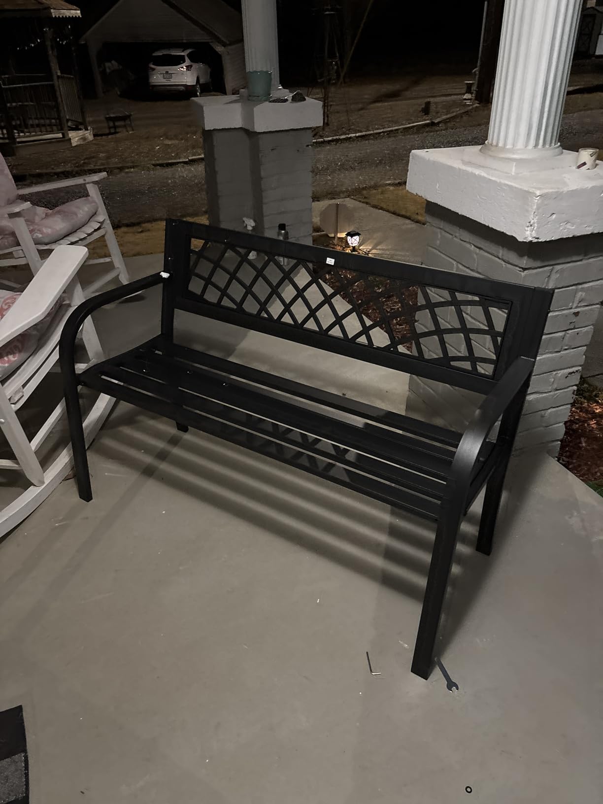 FDW Garden Bench Bench Park Outdoor Bench for Patio Metal Bench Park Bench with Plastic Backrest Armrests Sturdy Steel Frame Furniture for Yard Porch Work Entryway, Black customer photo 2