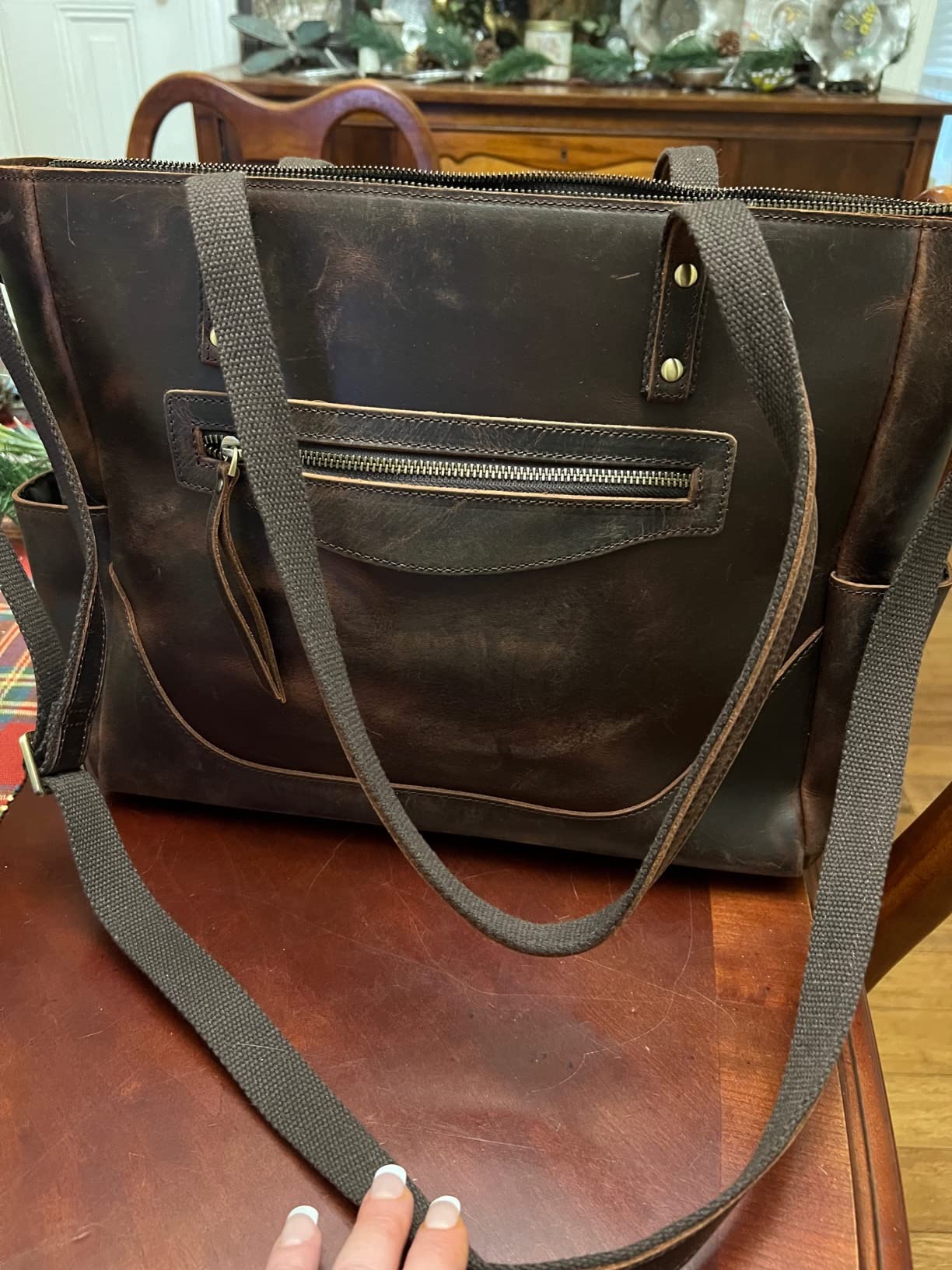 S-ZONE Women Large Genuine Leather Vintage Tote Shoulder Crossbody Purse customer photo 1