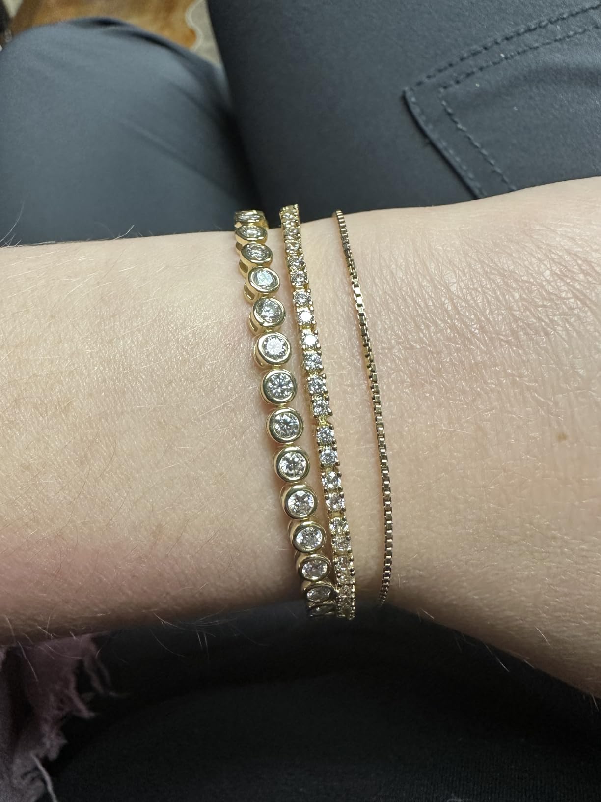 PAVOI Tennis Bracelet for Women, 14K Gold Plated 2mm Cubic Zirconia customer photo 2