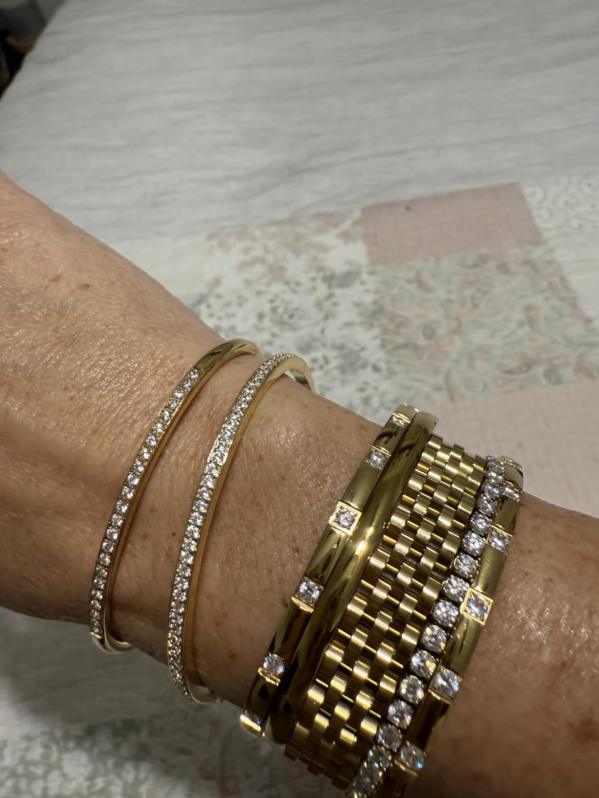 PAVOI 14K Gold Plated Cubic Zirconia Bangle Tennis Bracelets for Women customer photo 1