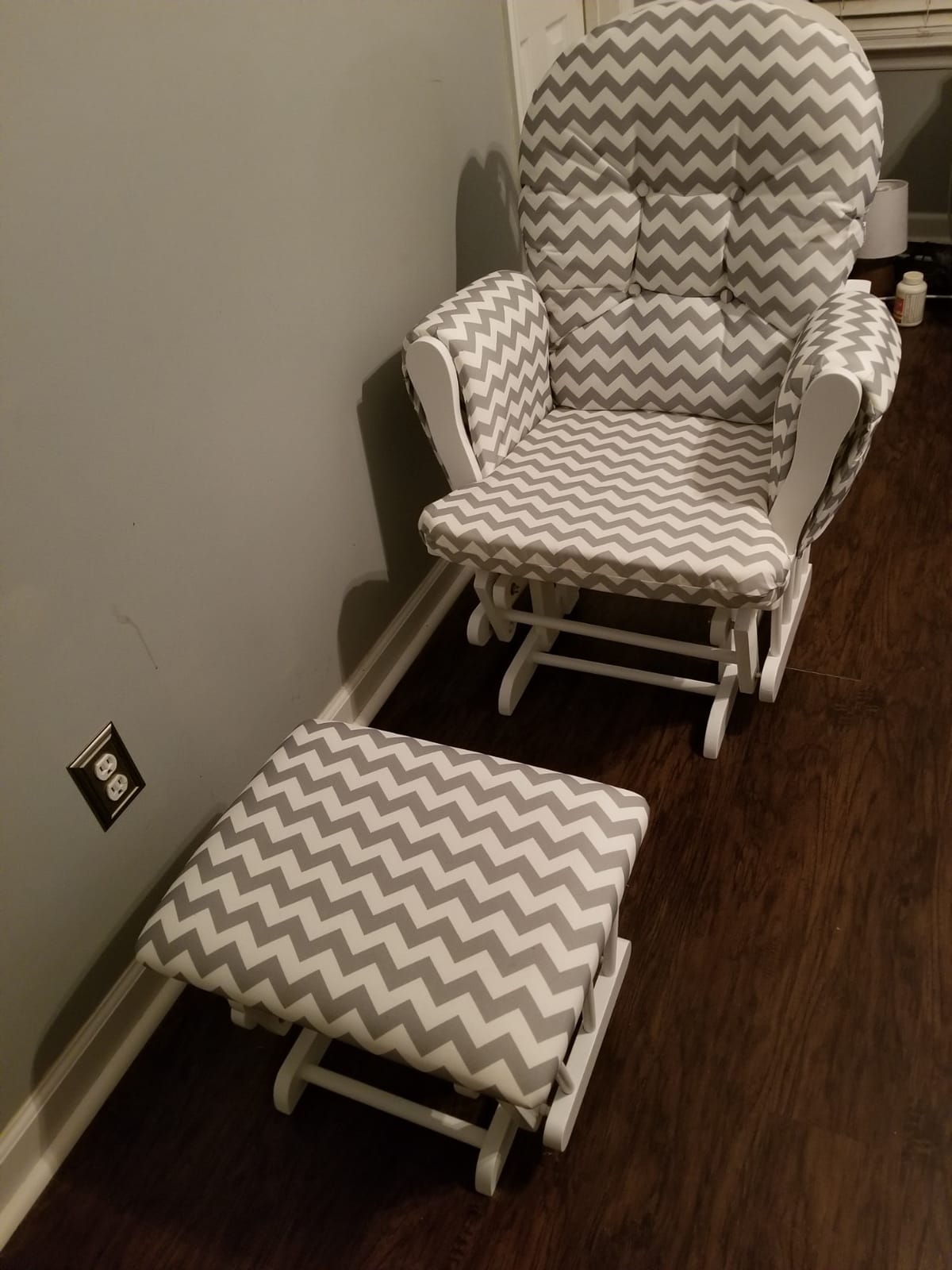 Costzon Nursery Glider with Ottoman, Upholstered Comfort Glider Rocker with Padded Cushion, Storage Pocket, Solid Wood Base, Rocking Chair Nursery for Breastfeeding, Napping (Dark Gray) customer photo 1
