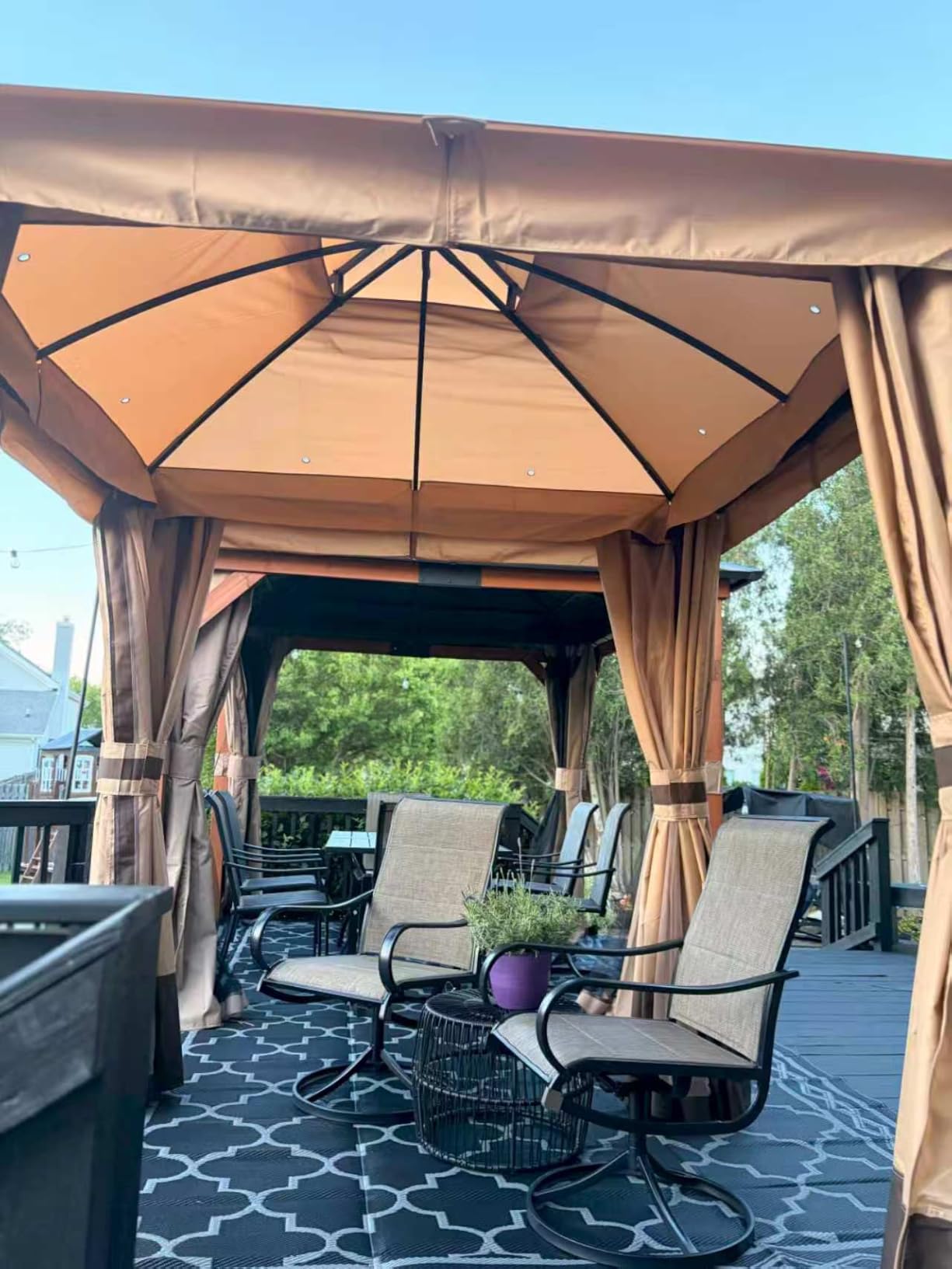 PHI VILLA Swivel Patio Dining Chairs Set of 2, Padded Textilene Mesh, Brown customer photo 2