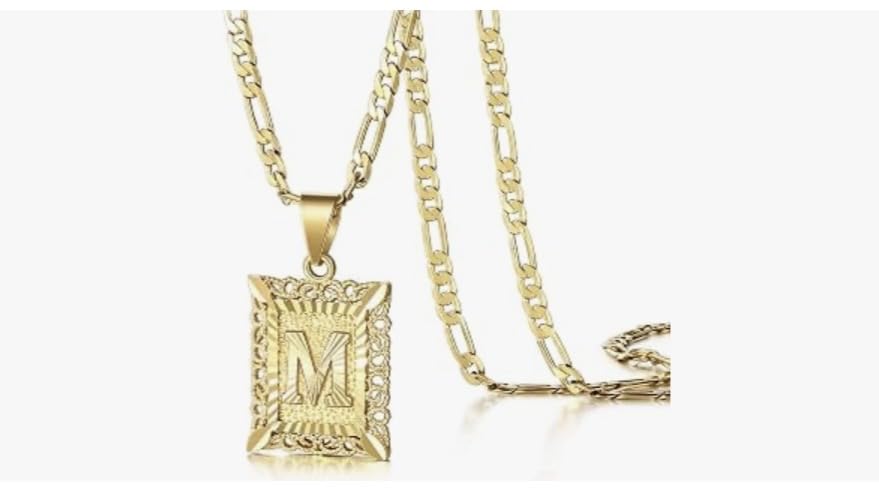KissYan Initial Necklaces for Women Men | 14K Gold Filled/White Gold Plated, Square Letter Capital Monogram Pendant with 20''+2'' Figaro Chain, Alphabets from A-Z customer photo 2