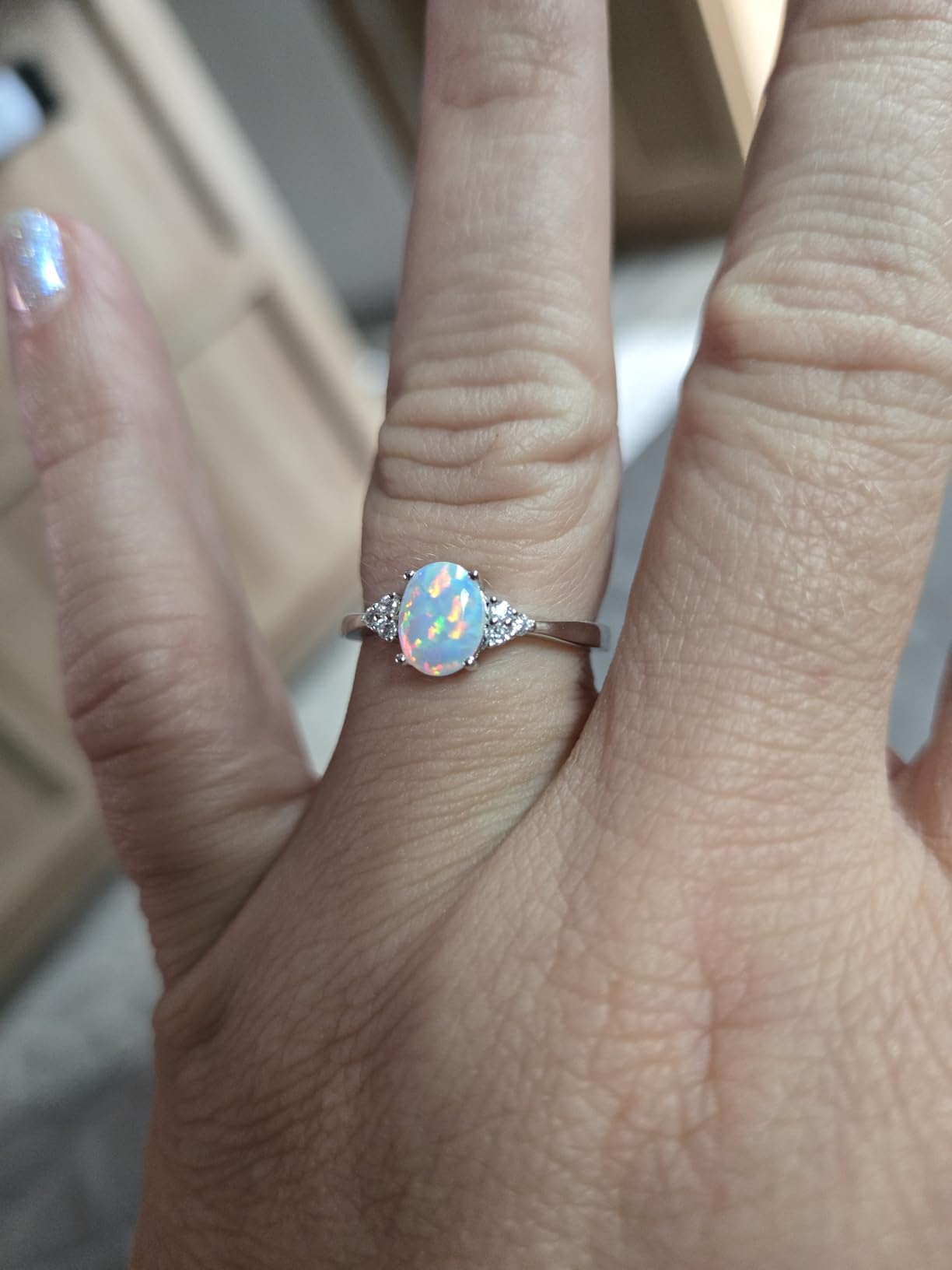 FANCIME Sterling Silver Created Opal Rings Engagement Ring for Women customer photo 1