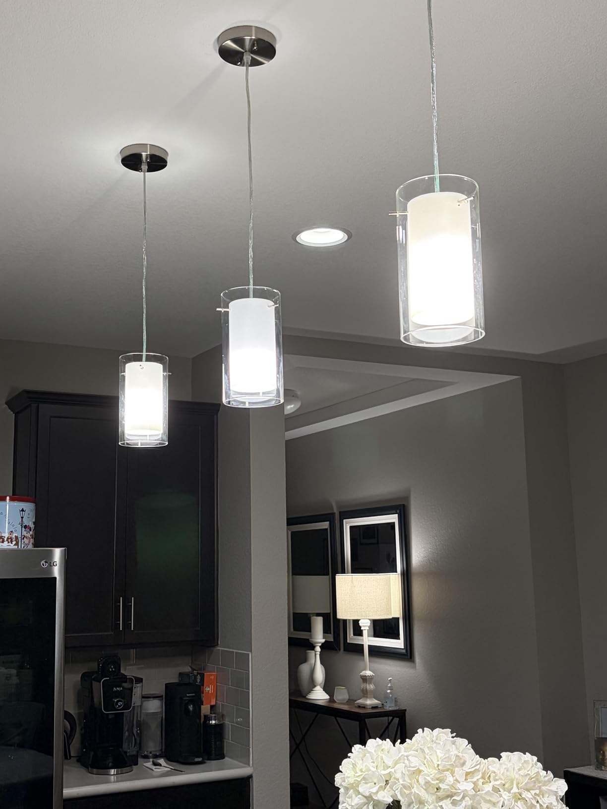 AKEZON Brushed Nickel Pendant Light Kitchen Island, Adjustable Height customer photo 1