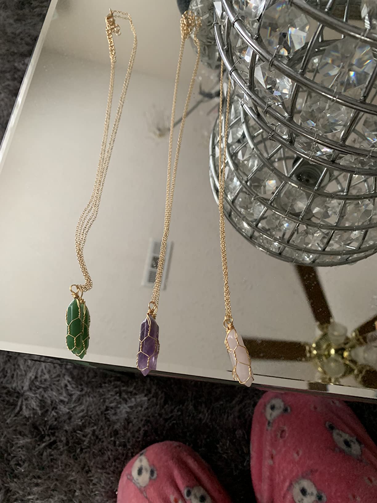 Yaomiao 5 Pcs Crystal Healing Necklaces, Vivid Color with Gold Chain customer photo 1