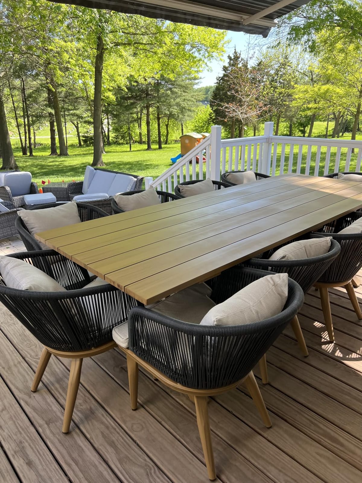 PURPLE LEAF 9 Pieces Patio Dining Set Teak-Finish Aluminum Table and Chairs customer photo 1
