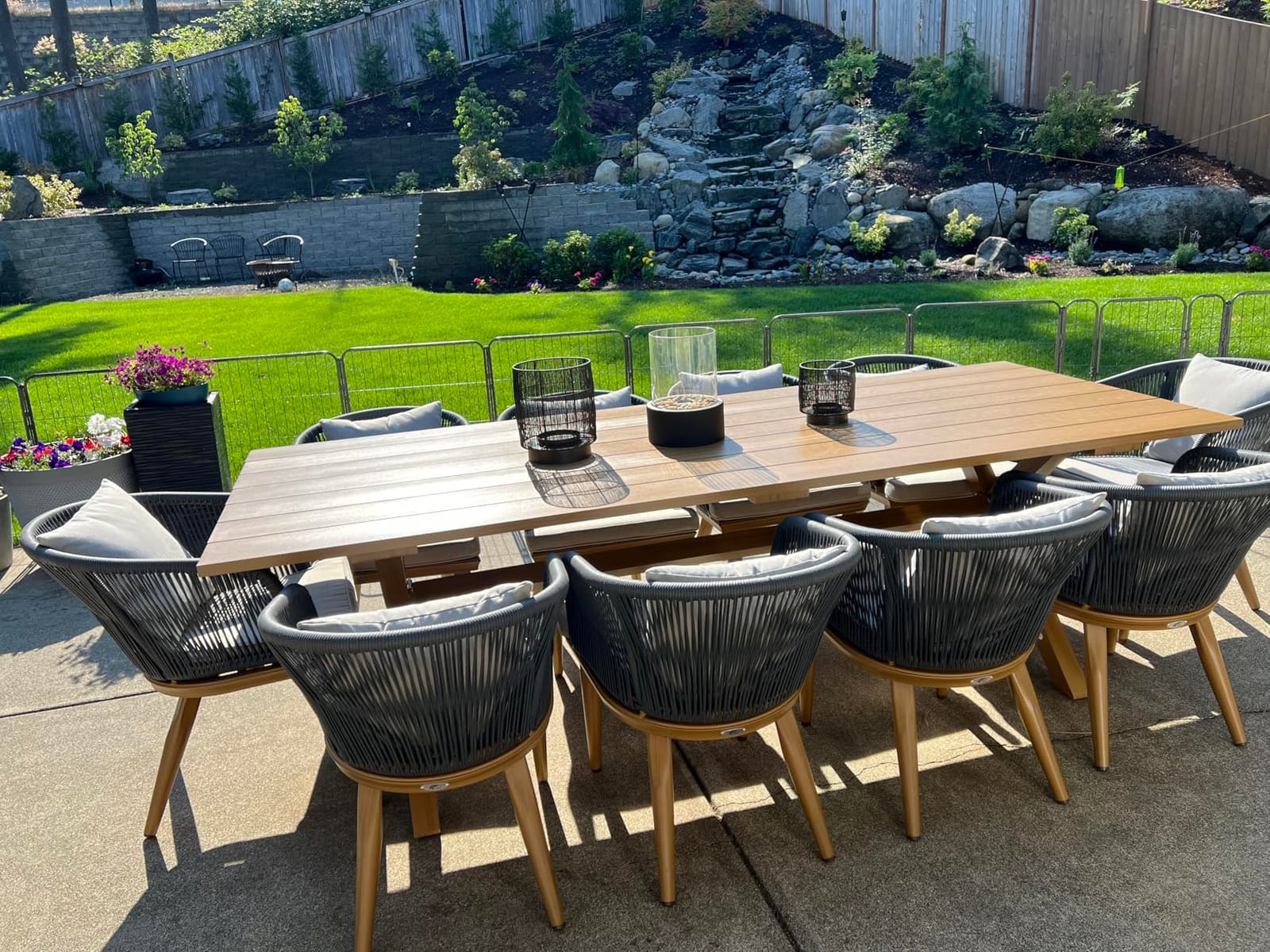 PURPLE LEAF 9 Pieces Patio Dining Set Teak-Finish Aluminum Table and Chairs customer photo 2