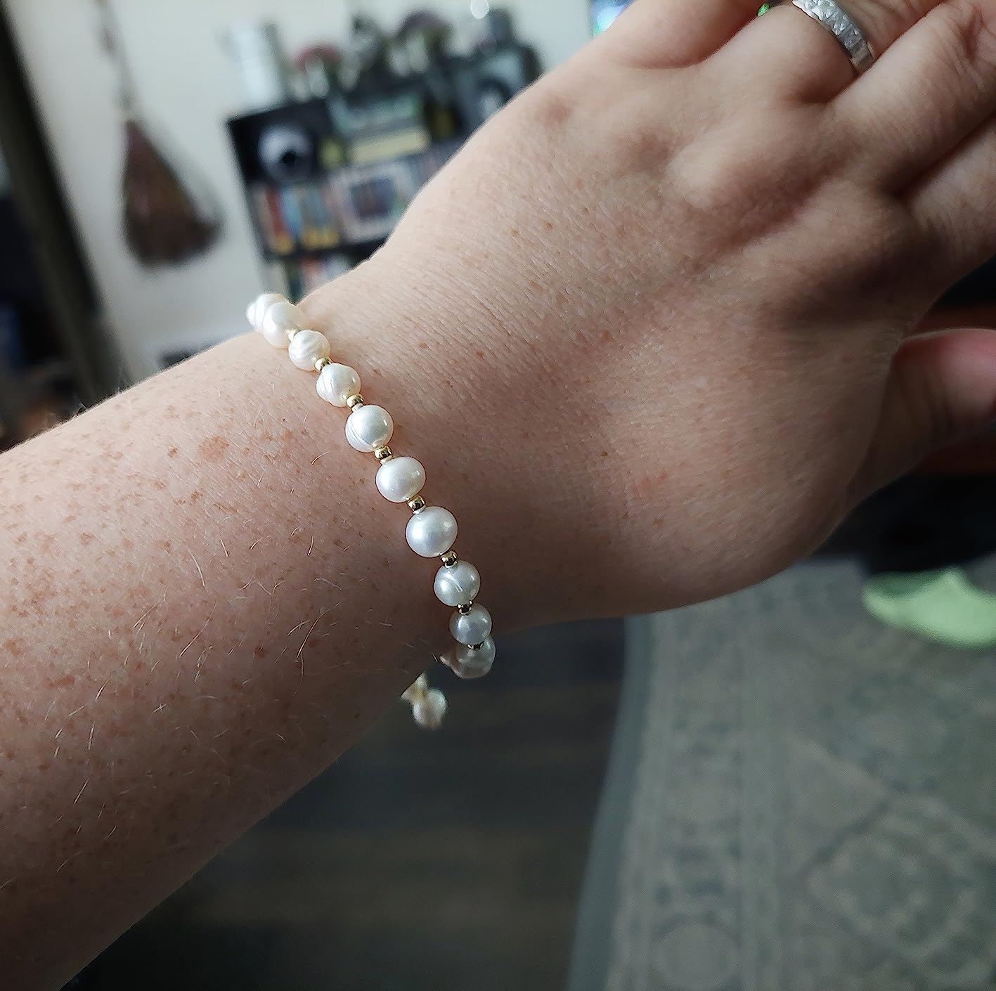 Pearl Bracelets for Women - Dainty 14K Gold Plated Beaded Pearl Link Chain Birthday Christmas Jewelry Gifts for Women customer photo 1