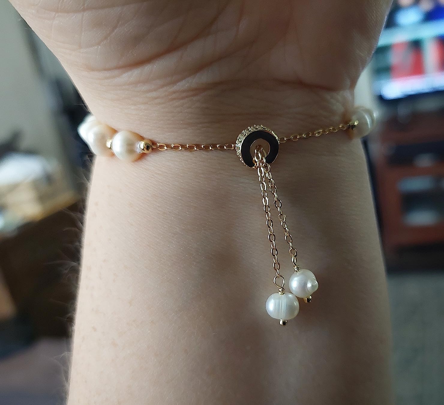 Pearl Bracelets for Women - Dainty 14K Gold Plated Beaded Pearl Link Chain Birthday Christmas Jewelry Gifts for Women customer photo 2