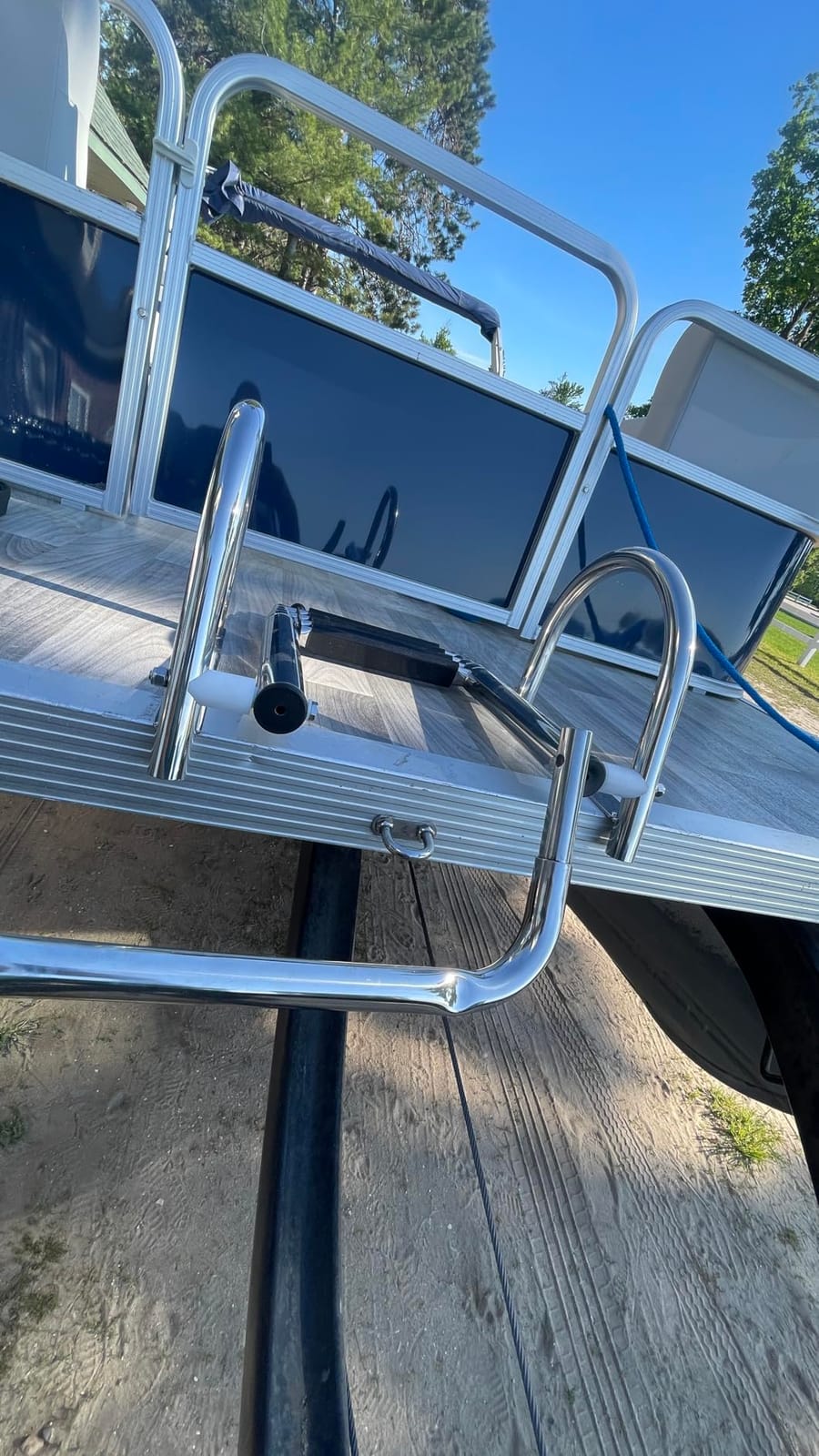 Pontoon Boat Ladder, Stainless Steel Folding Telescoping Rear Entry Inboard Ladder Heavy Duty Custom Swim Deck Ladder with More Wider Pedal and Handrails (4 Steps Ladder) customer photo 1