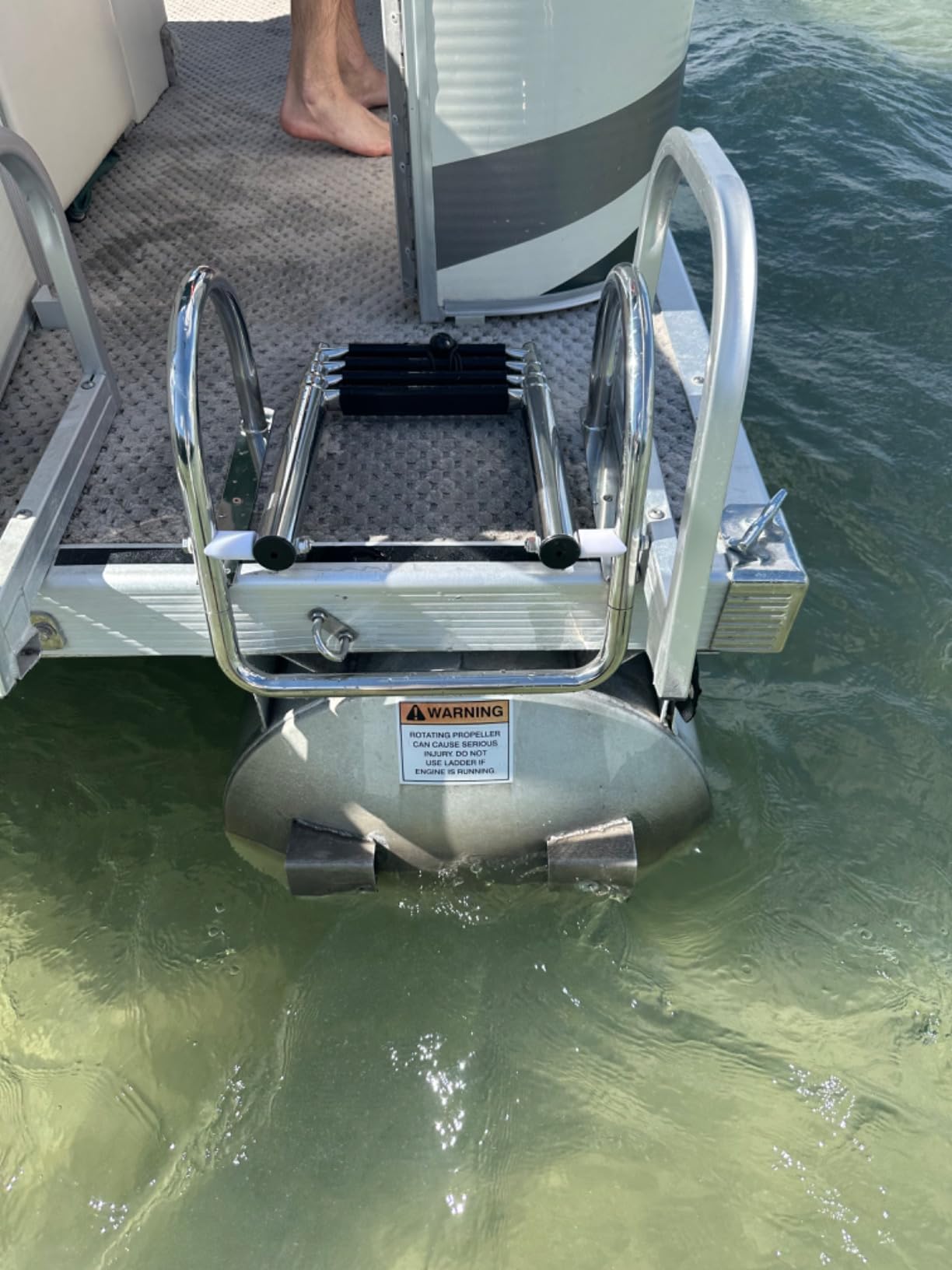 Pontoon Boat Ladder, Stainless Steel Folding Telescoping Rear Entry Inboard Ladder Heavy Duty Custom Swim Deck Ladder with More Wider Pedal and Handrails (4 Steps Ladder) customer photo 2